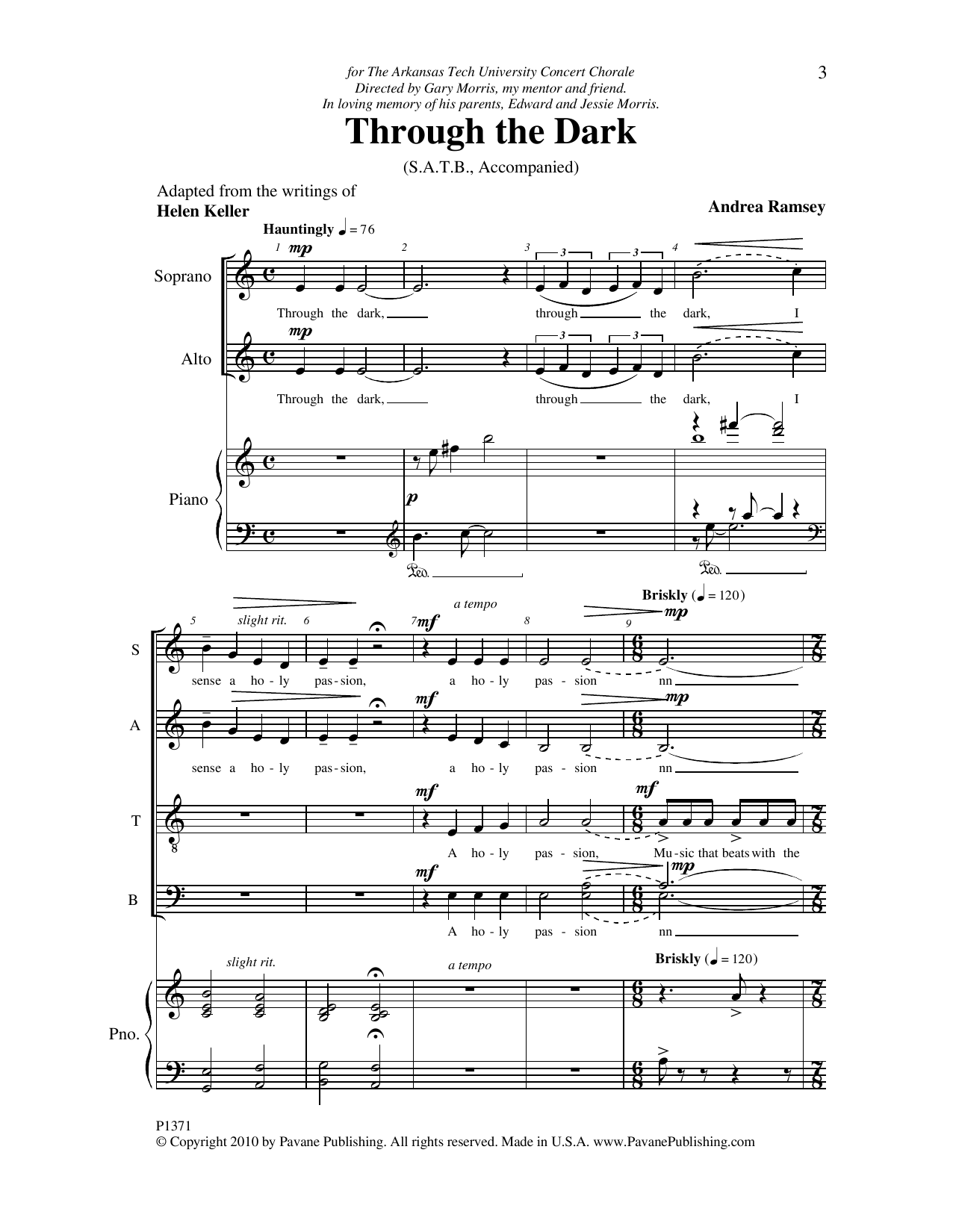 Download Andrea Ramsey Through The Dark Sheet Music and learn how to play SATB Choir PDF digital score in minutes