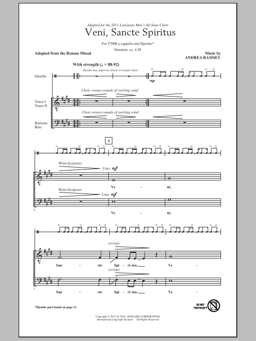 Download Andrea Ramsey Veni Sancte Spiritus Sheet Music and learn how to play TTBB PDF digital score in minutes