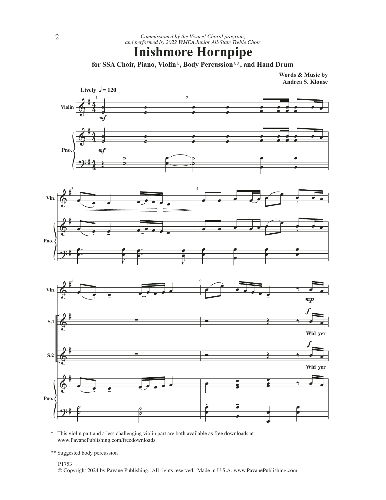 Download Andrea S. Klouse Inishmore Hornpipe Sheet Music and learn how to play SSA Choir PDF digital score in minutes