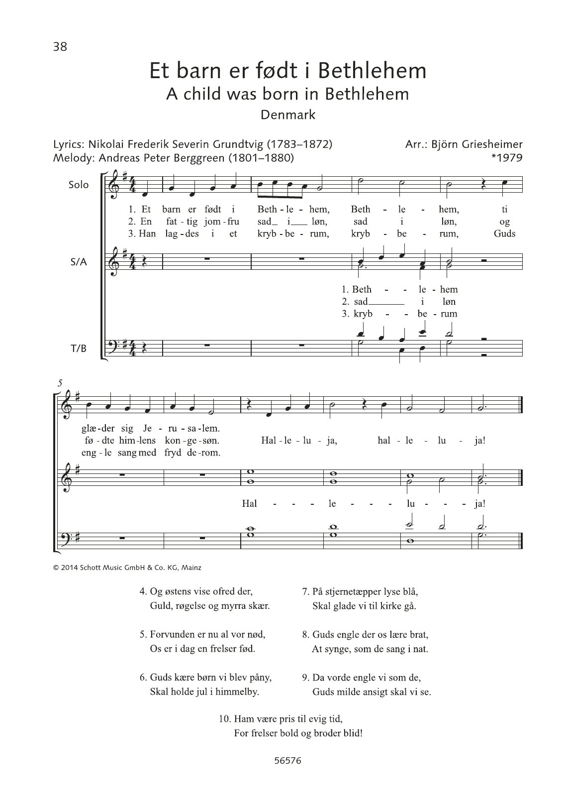 Download Andreas Peter Berggreen Et barn er fodt i Bethlehem Sheet Music and learn how to play SATB Choir PDF digital score in minutes