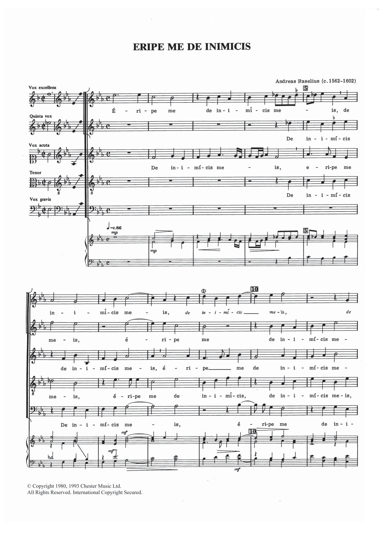 Download Andreas Raselius Eripe Me De Inimicis Sheet Music and learn how to play Choral SSATB PDF digital score in minutes