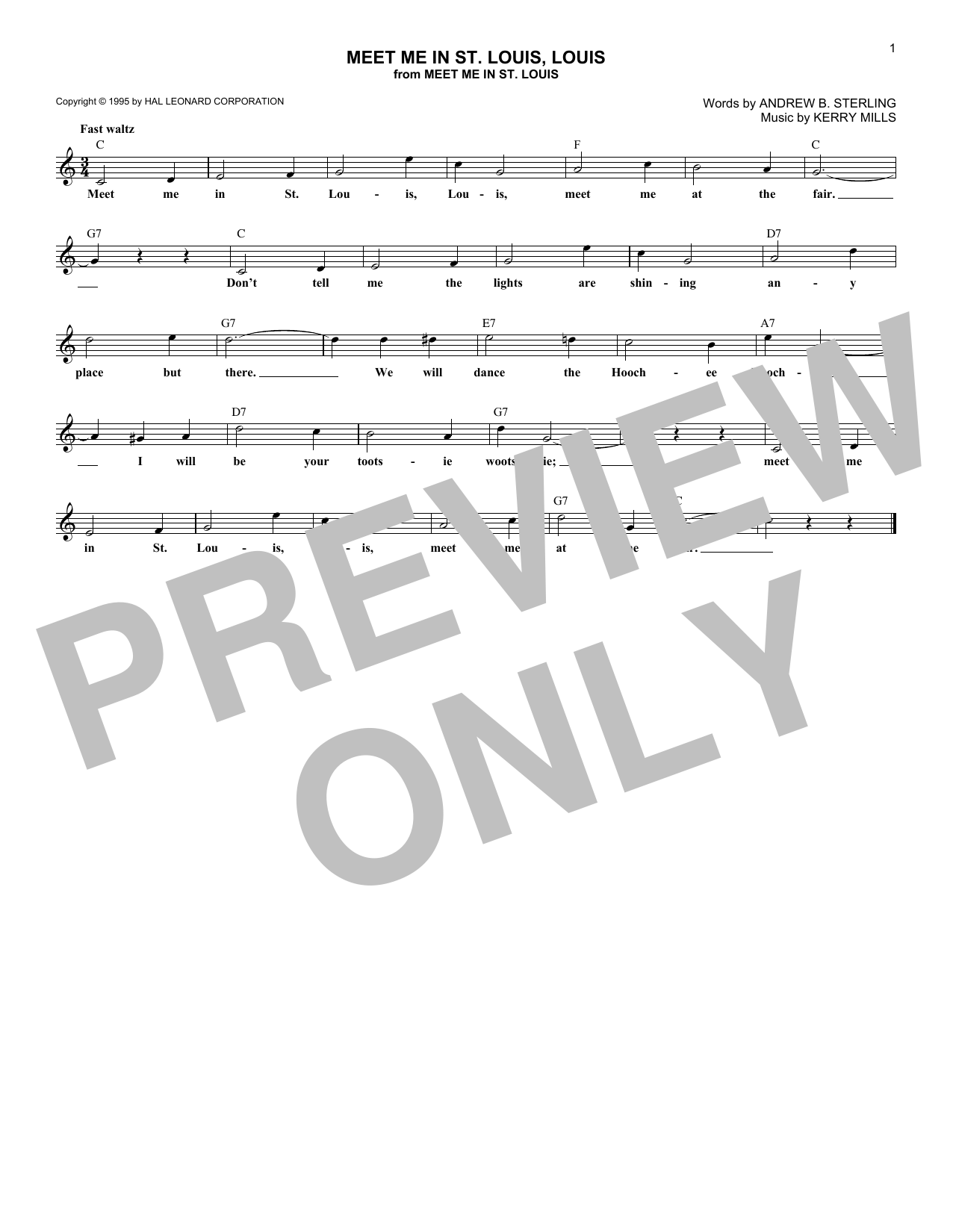 Download Andrew B. Sterling Meet Me In St. Louis, Louis Sheet Music and learn how to play Melody Line, Lyrics & Chords PDF digital score in minutes