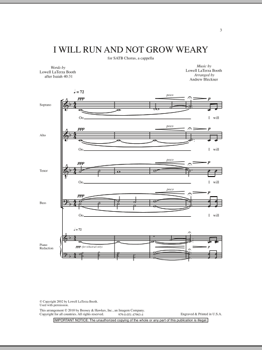 Download Andrew Bleckner I Will Run And Not Grow Weary Sheet Music and learn how to play SATB PDF digital score in minutes