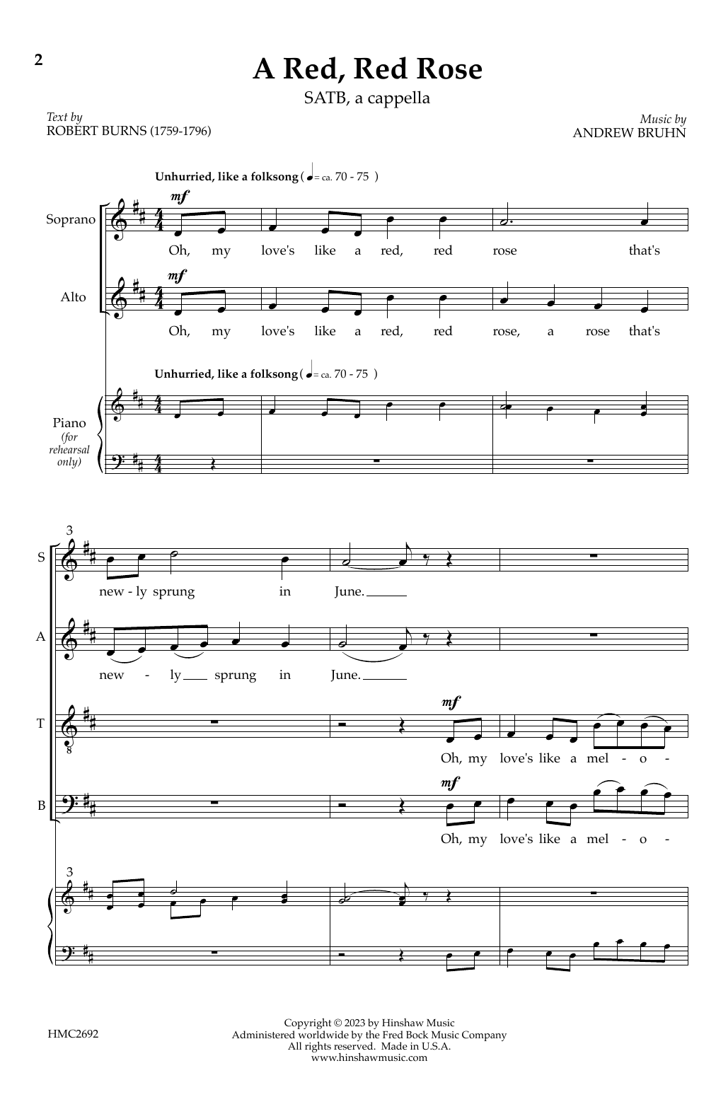 Download Andrew Bruhn A Red, Red Rose Sheet Music and learn how to play SATB Choir PDF digital score in minutes