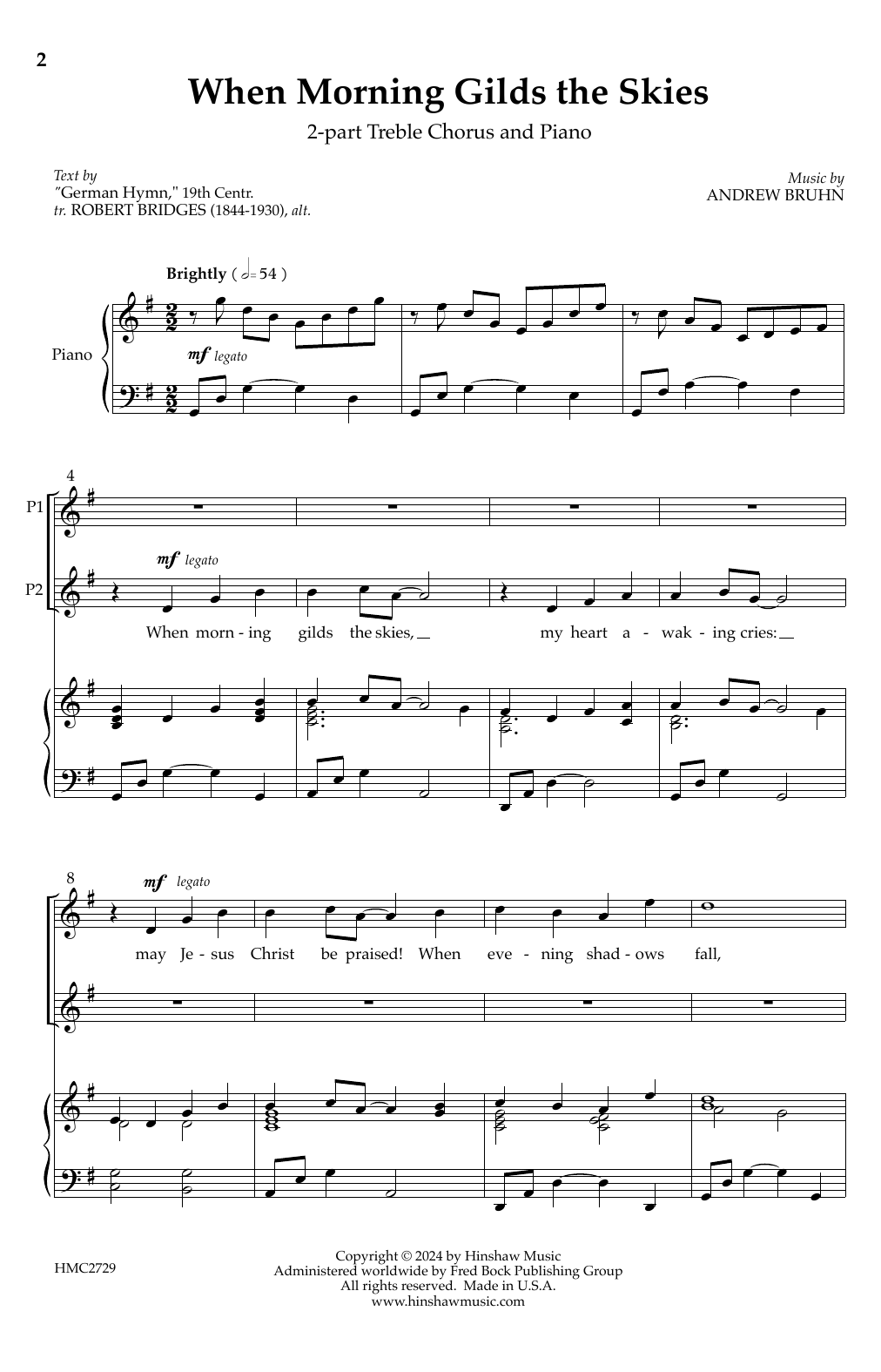 Download Andrew Bruhn When Morning Gilds the Skies Sheet Music and learn how to play 2-Part Choir PDF digital score in minutes