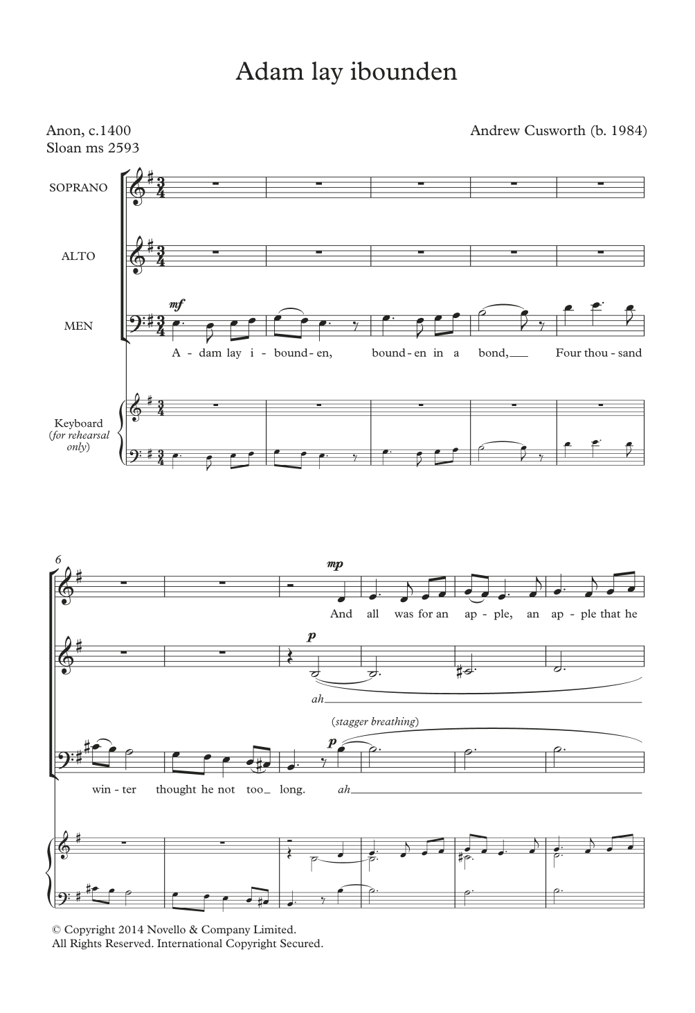 Download Andrew Cusworth Adam Lay Ibounden Sheet Music and learn how to play Piano, Vocal & Guitar PDF digital score in minutes