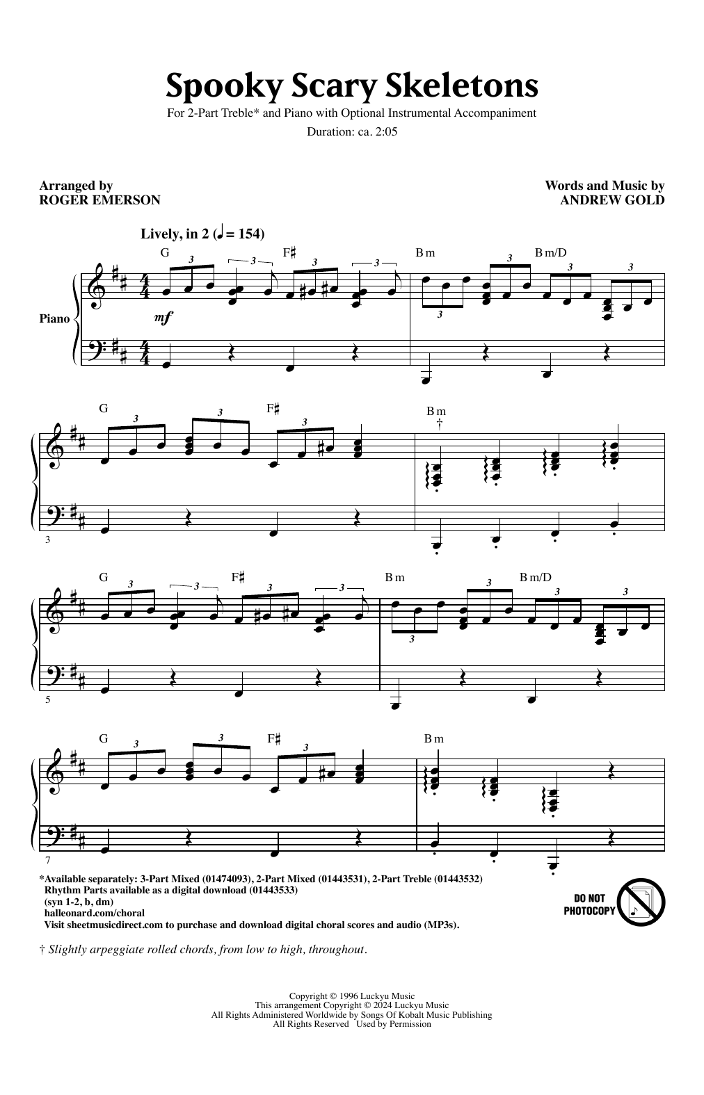 Download Andrew Gold Spooky Scary Skeletons (arr. Roger Emerson) Sheet Music and learn how to play 2-Part Choir PDF digital score in minutes