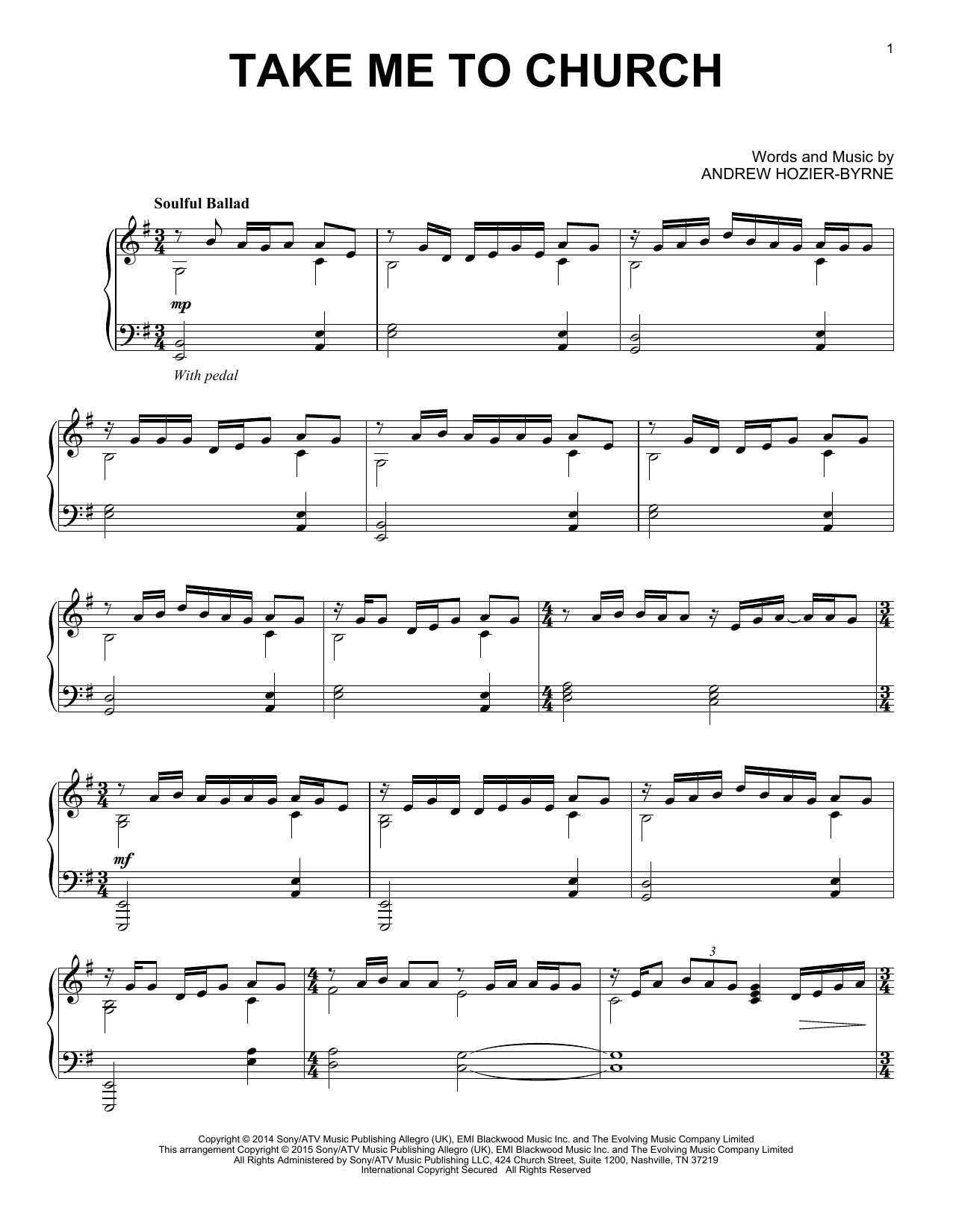 Download Hozier Take Me To Church Sheet Music and learn how to play SPREP PDF digital score in minutes