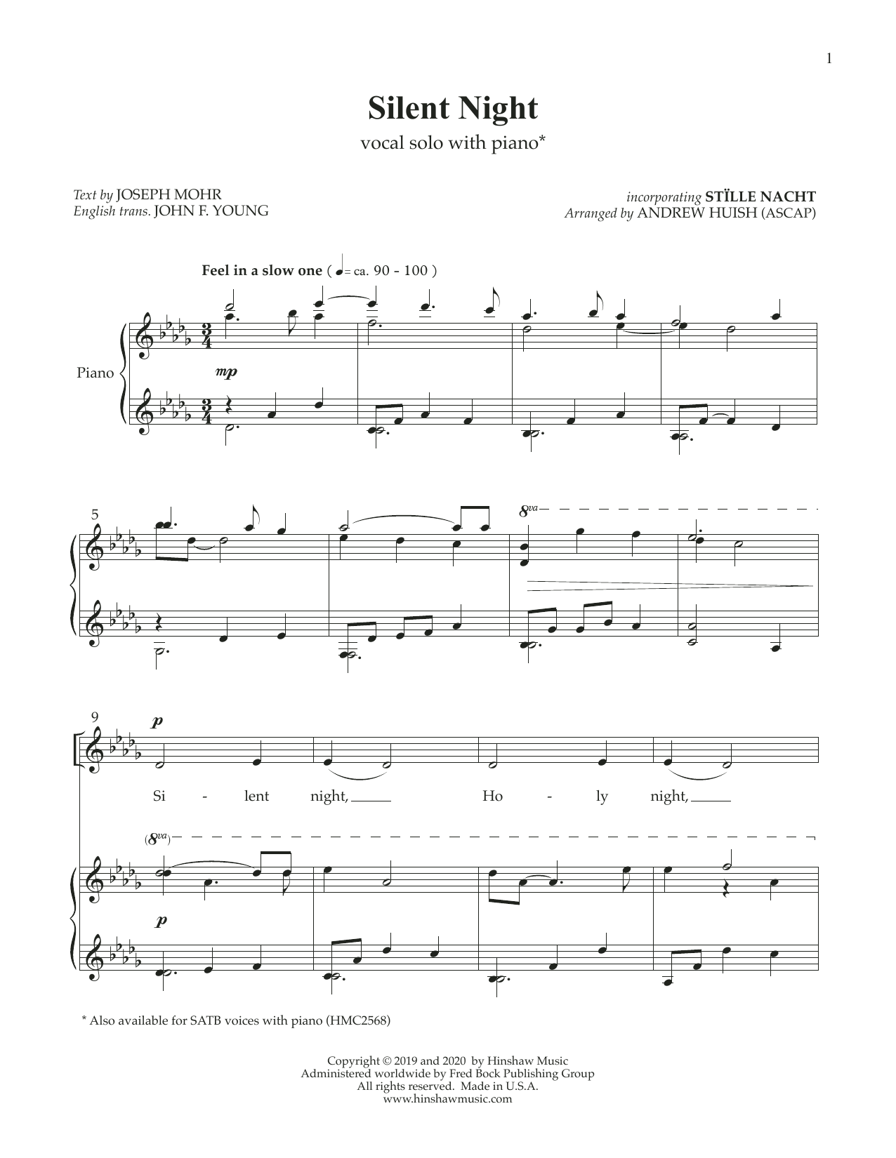 Download Andrew Huish Silent Night Sheet Music and learn how to play Piano & Vocal PDF digital score in minutes