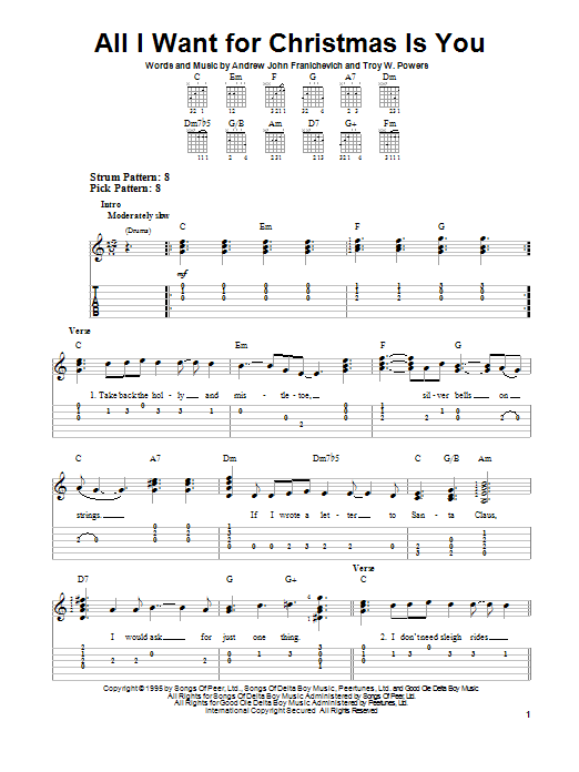 Download Andrew John Franichevich All I Want For Christmas Is You Sheet Music and learn how to play Easy Guitar Tab PDF digital score in minutes