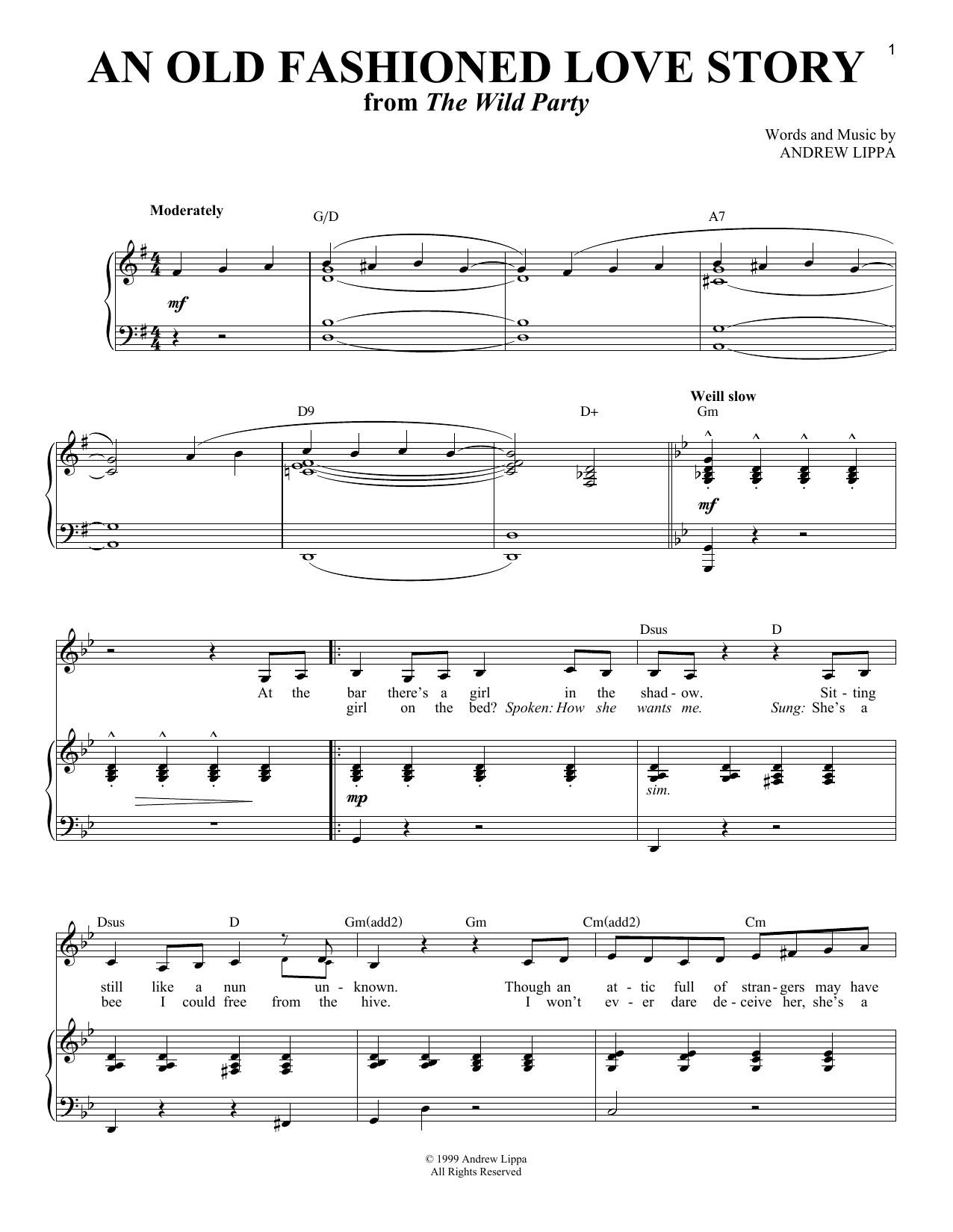 Download Andrew Lippa An Old Fashioned Love Story Sheet Music and learn how to play Piano & Vocal PDF digital score in minutes