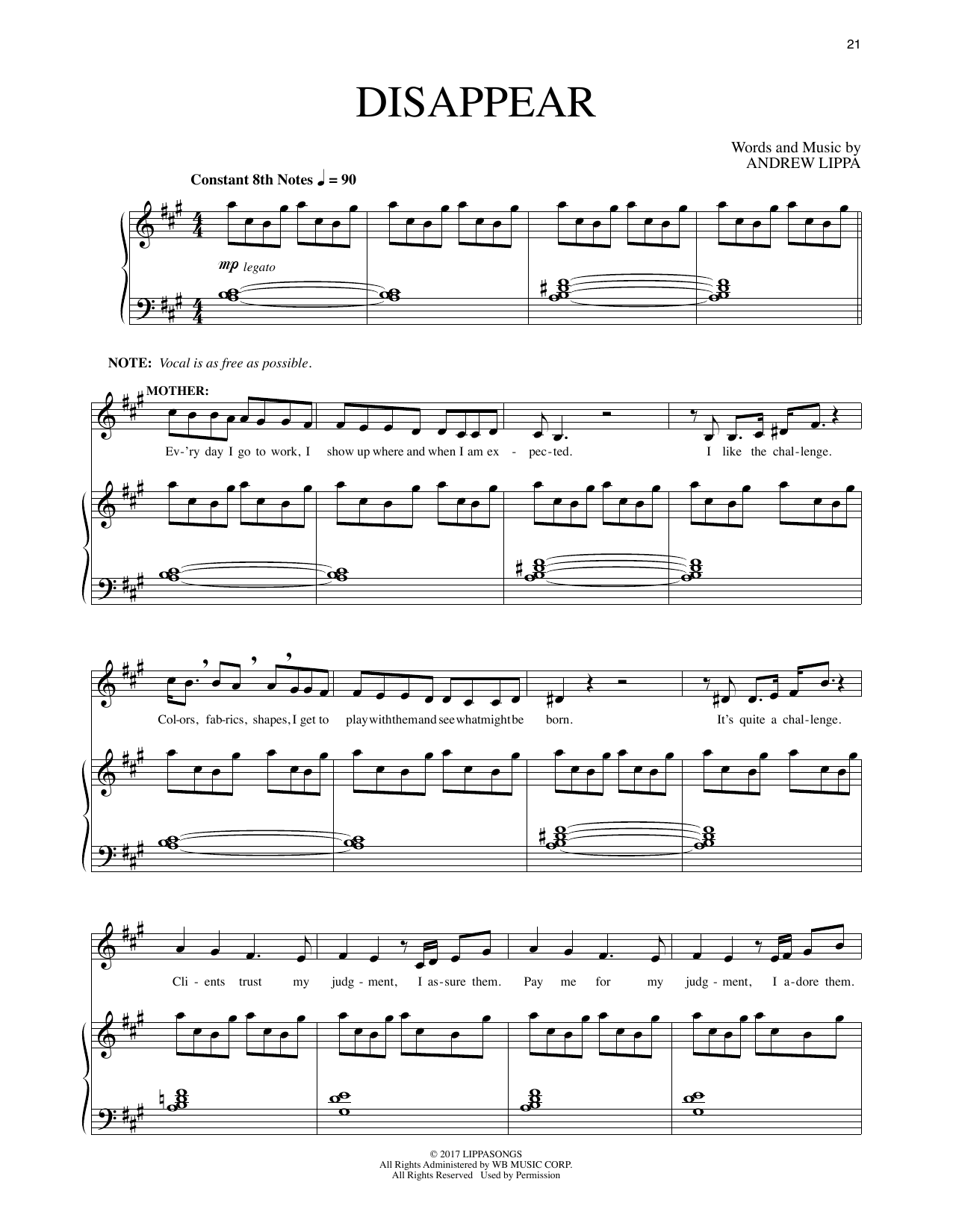 Download Andrew Lippa Disappear (from The Man In The Ceiling) Sheet Music and learn how to play Piano & Vocal PDF digital score in minutes