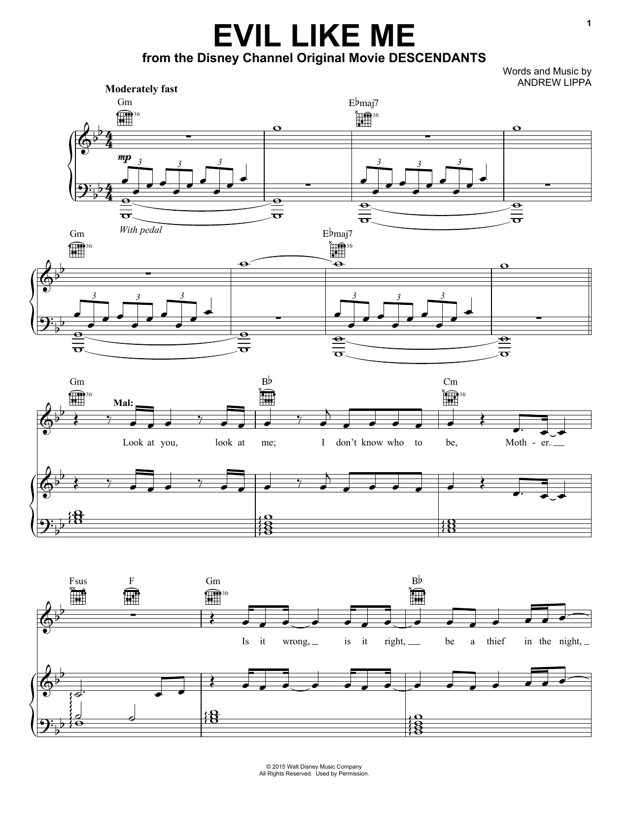 Download Andrew Lippa Evil Like Me Sheet Music and learn how to play Piano, Vocal & Guitar (Right-Hand Melody) PDF digital score in minutes