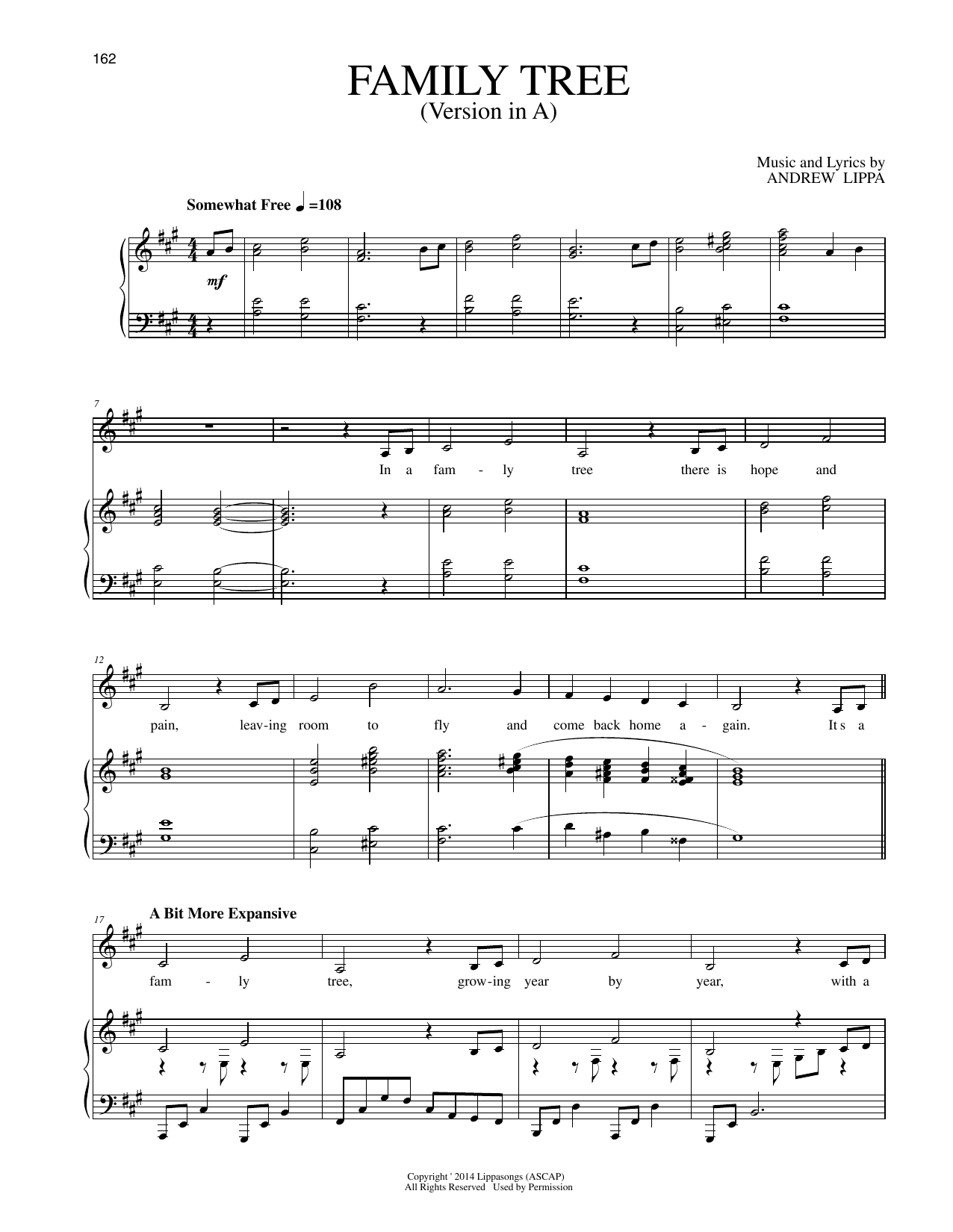 Download Andrew Lippa Family Tree (Version in A) Sheet Music and learn how to play Piano & Vocal PDF digital score in minutes