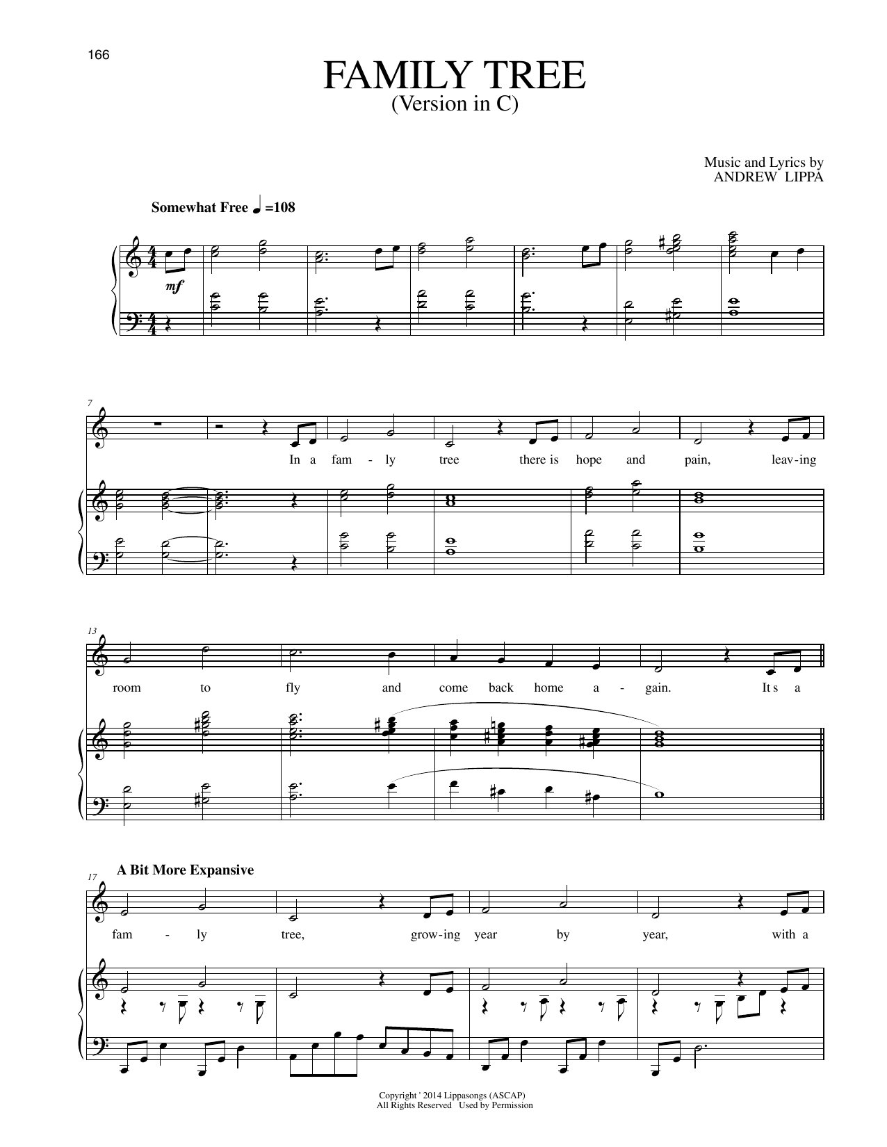 Download Andrew Lippa Family Tree (Version in C) Sheet Music and learn how to play Piano & Vocal PDF digital score in minutes
