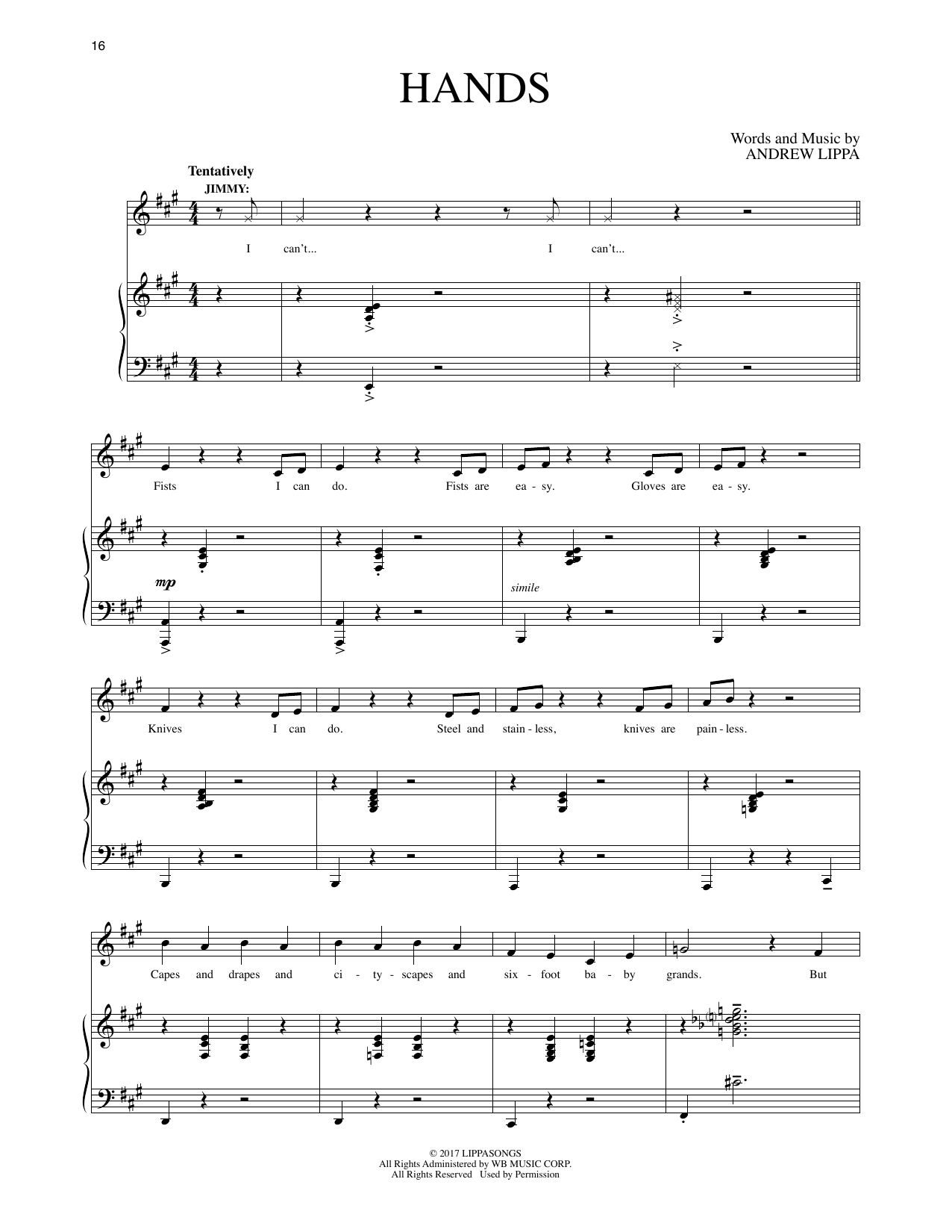 Download Andrew Lippa Hands (from The Man In The Ceiling) Sheet Music and learn how to play Piano & Vocal PDF digital score in minutes
