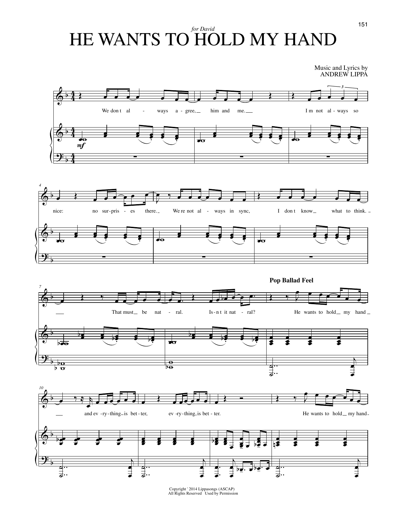 Download Andrew Lippa He Wants To Hold My Hand Sheet Music and learn how to play Piano & Vocal PDF digital score in minutes