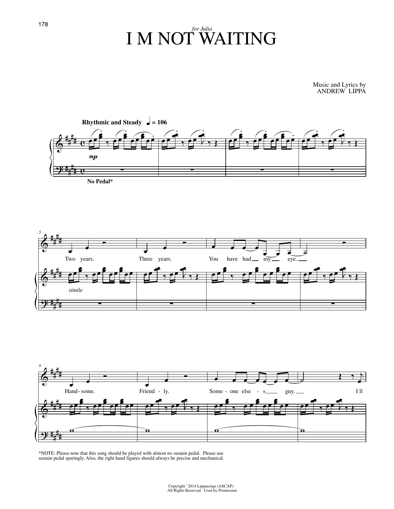 Download Andrew Lippa I'm Not Waiting Sheet Music and learn how to play Piano & Vocal PDF digital score in minutes