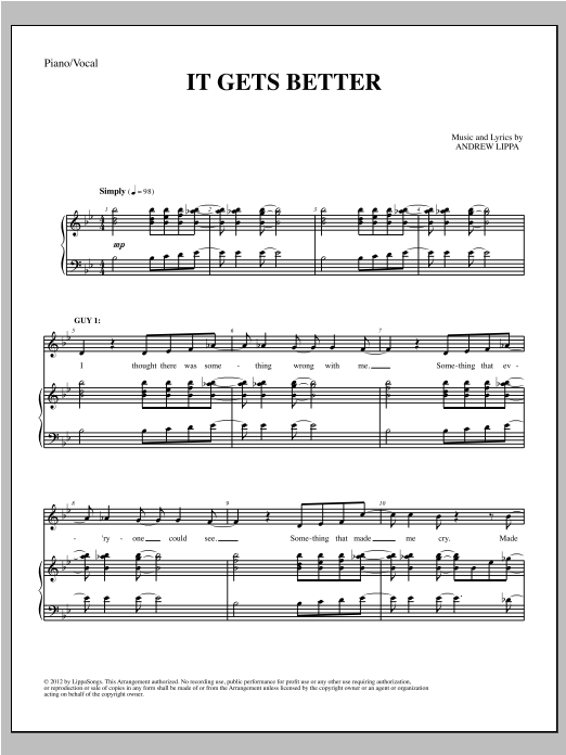 Download Andrew Lippa It Gets Better Sheet Music and learn how to play Piano & Vocal PDF digital score in minutes