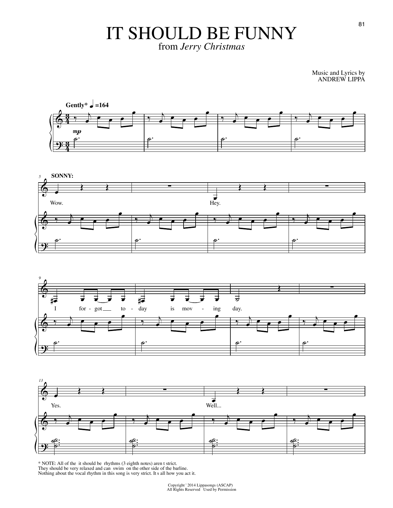 Download Andrew Lippa It Should Be Funny (from Jerry Christmas) Sheet Music and learn how to play Piano & Vocal PDF digital score in minutes
