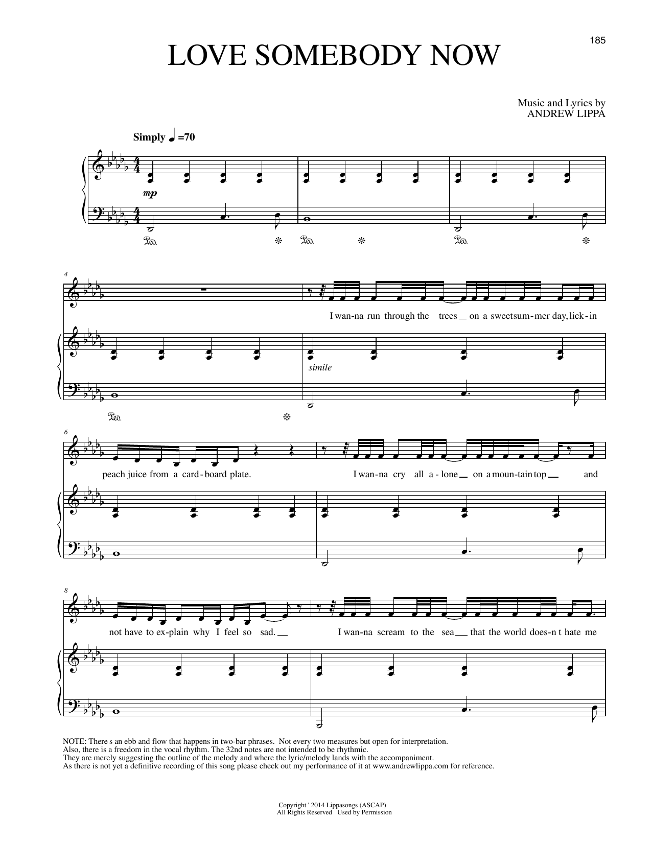 Download Andrew Lippa Love Somebody Now Sheet Music and learn how to play Piano & Vocal PDF digital score in minutes