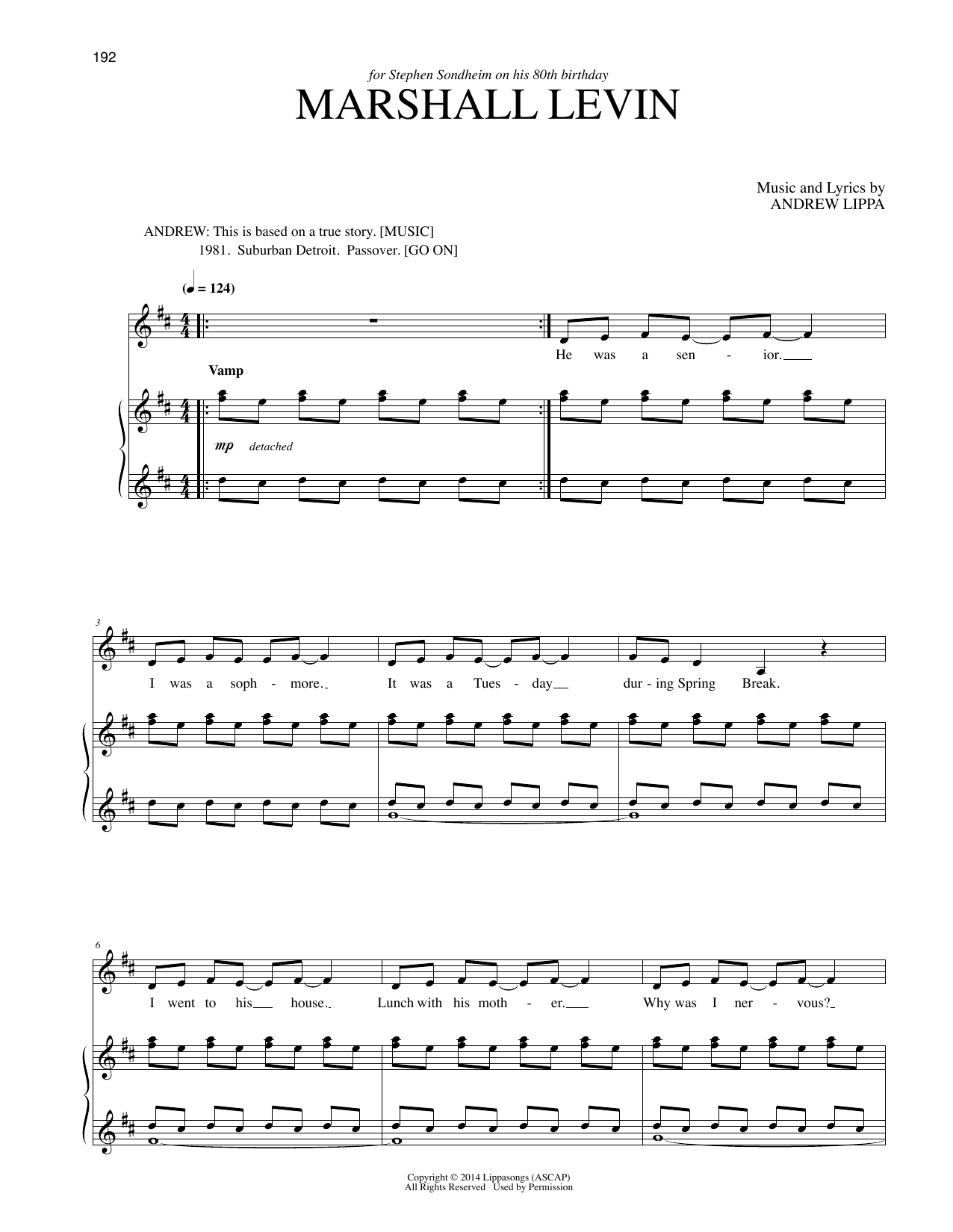 Download Andrew Lippa Marshall Levin Sheet Music and learn how to play Piano & Vocal PDF digital score in minutes