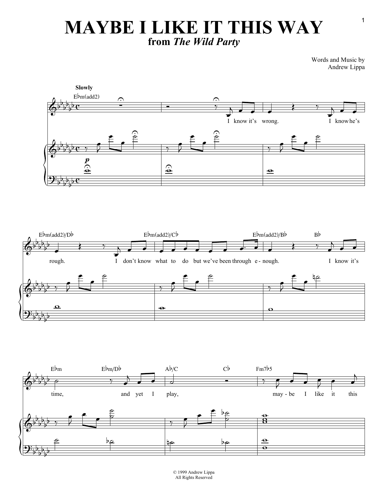 Download Andrew Lippa Maybe I Like It This Way Sheet Music and learn how to play Piano & Vocal PDF digital score in minutes