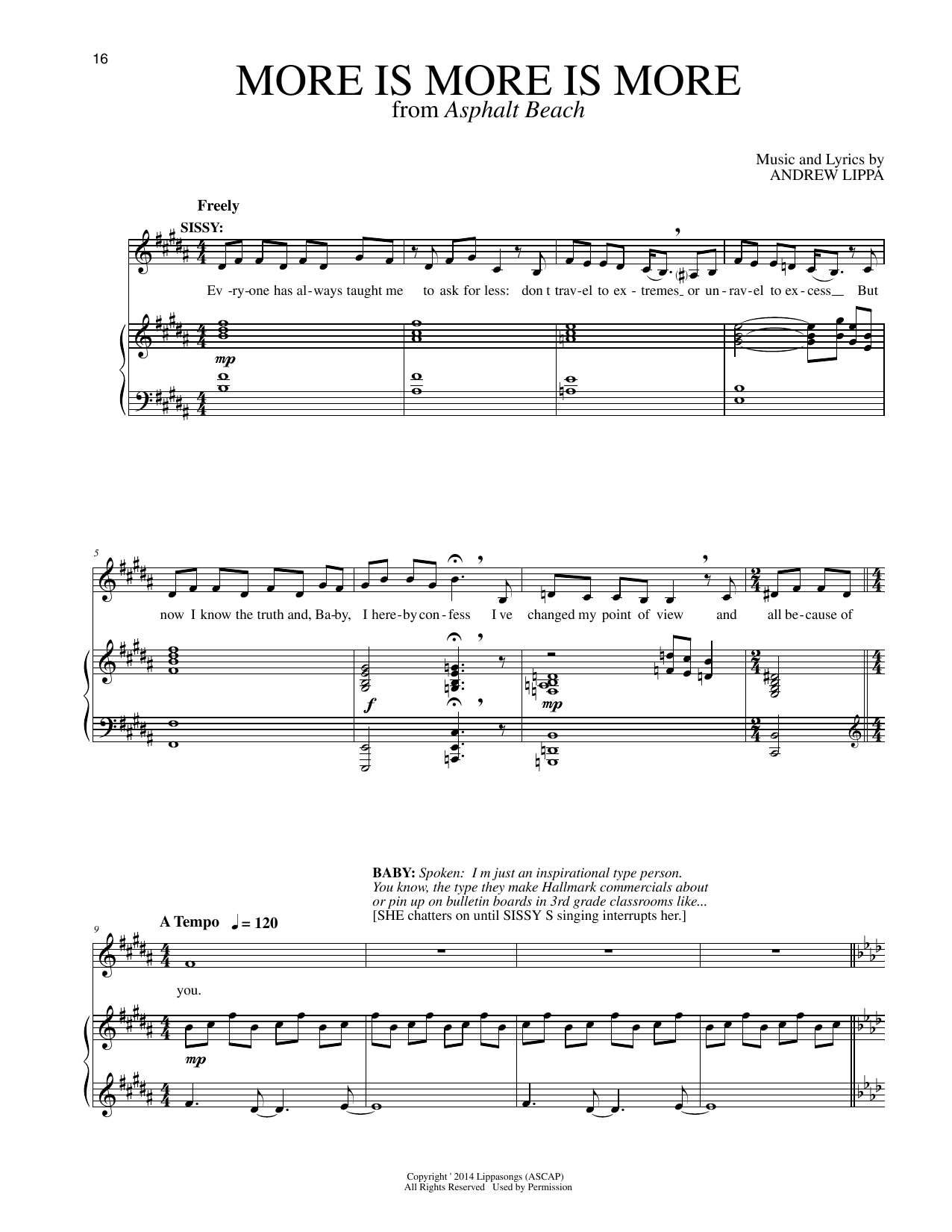Download Andrew Lippa More Is More Is More (from Asphalt Beach) Sheet Music and learn how to play Piano & Vocal PDF digital score in minutes