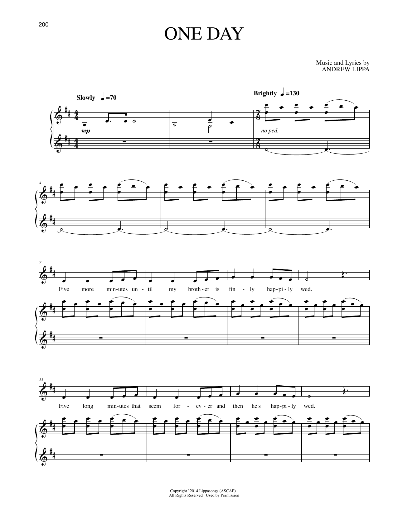 Download Andrew Lippa One Day Sheet Music and learn how to play Piano & Vocal PDF digital score in minutes