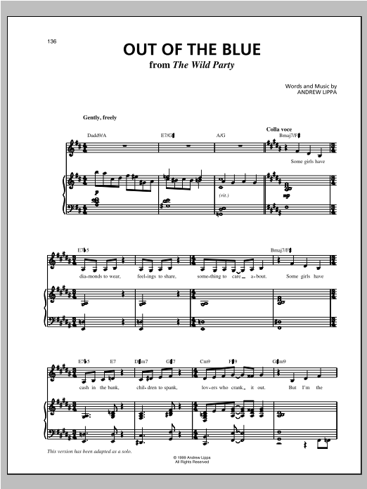 Download Andrew Lippa Out Of The Blue Sheet Music and learn how to play Piano & Vocal PDF digital score in minutes