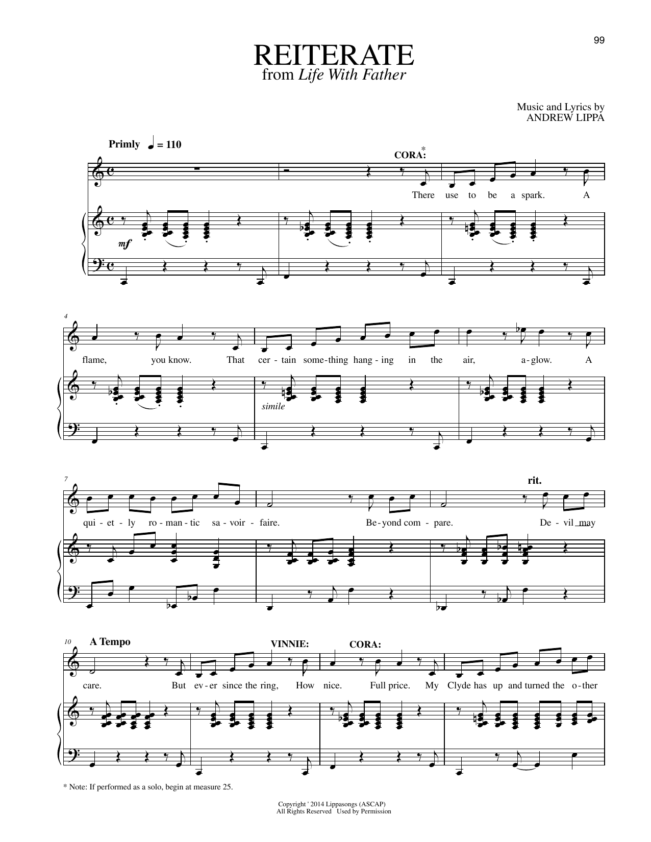 Download Andrew Lippa Reiterate (from Life With Father) Sheet Music and learn how to play Piano & Vocal PDF digital score in minutes