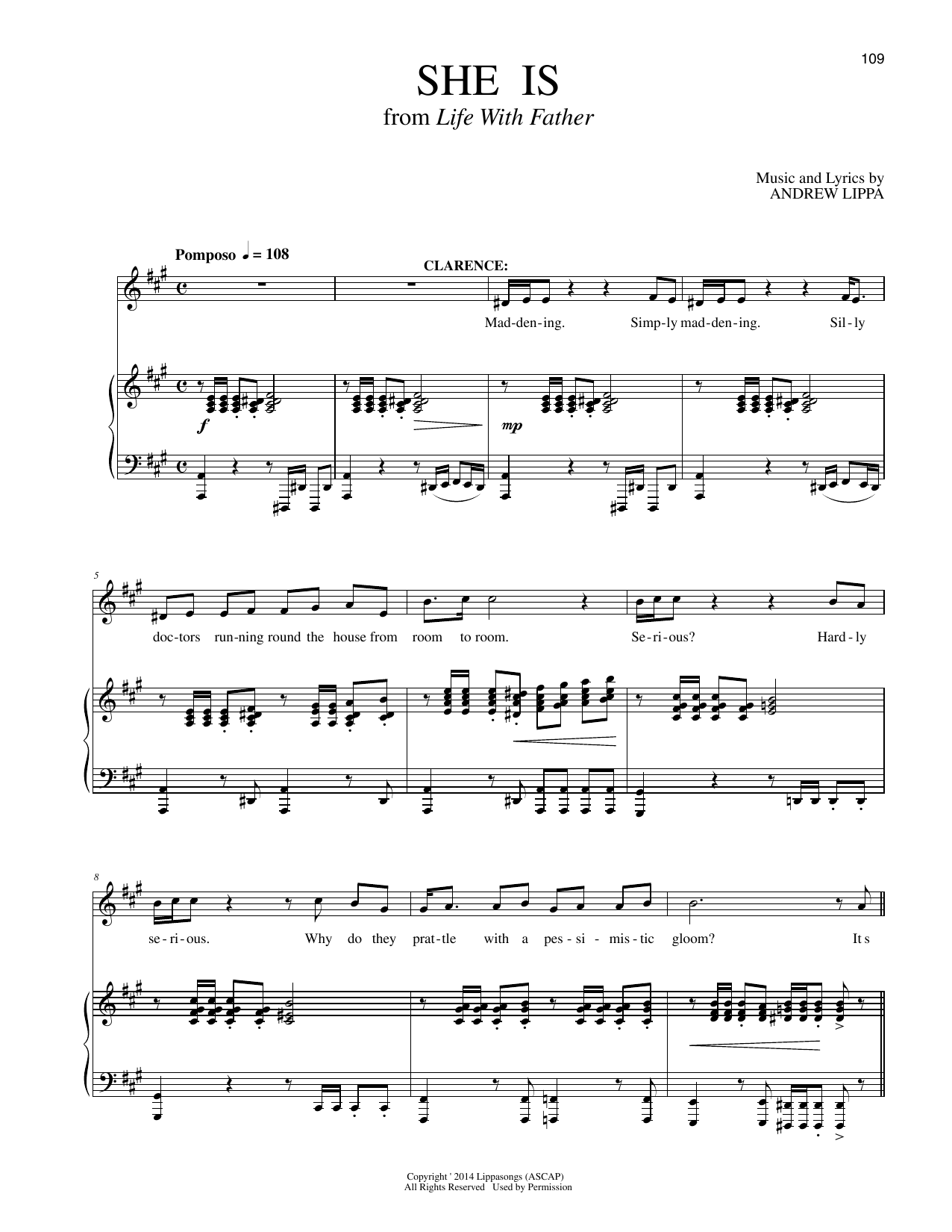 Download Andrew Lippa She Is (from Life With Father) Sheet Music and learn how to play Piano & Vocal PDF digital score in minutes