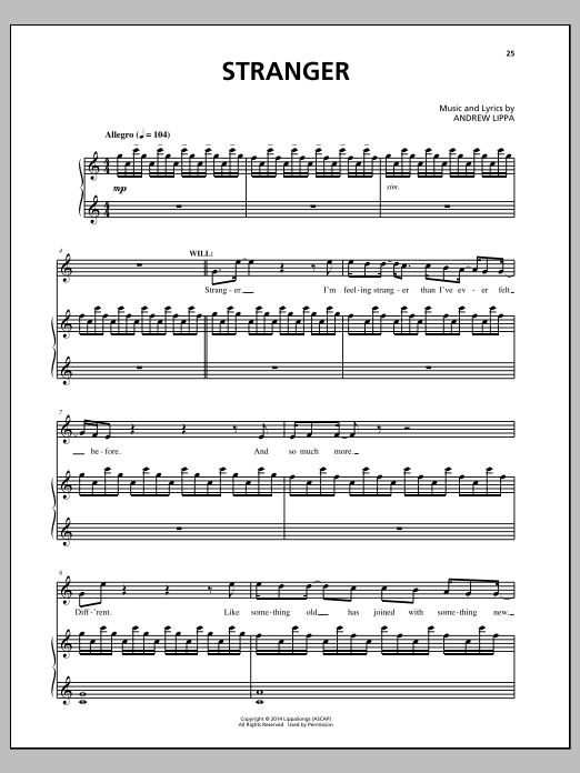 Download Andrew Lippa Stranger Sheet Music and learn how to play Piano, Vocal & Guitar (Right-Hand Melody) PDF digital score in minutes