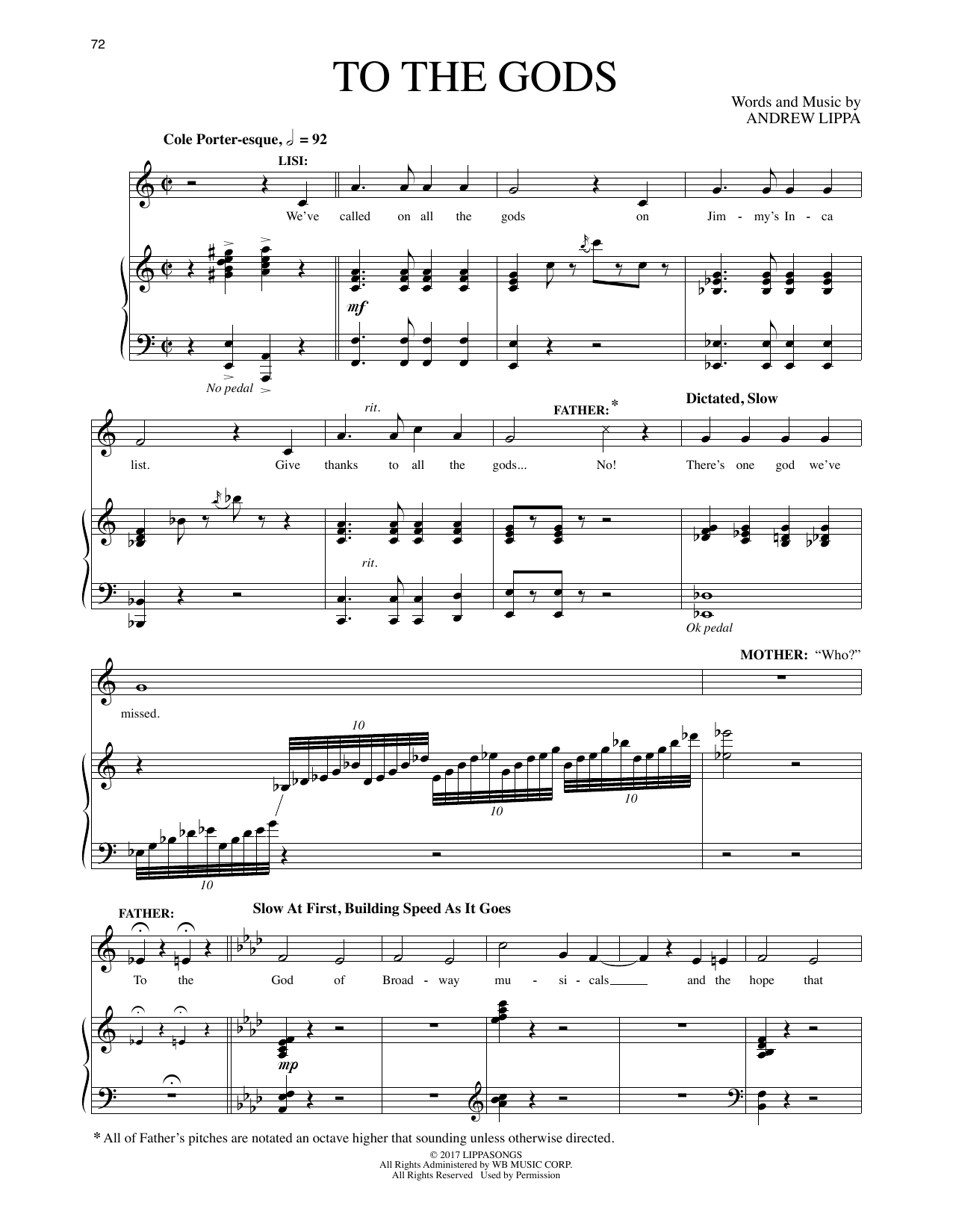 Download Andrew Lippa To The Gods (from The Man In The Ceiling) Sheet Music and learn how to play Piano & Vocal PDF digital score in minutes