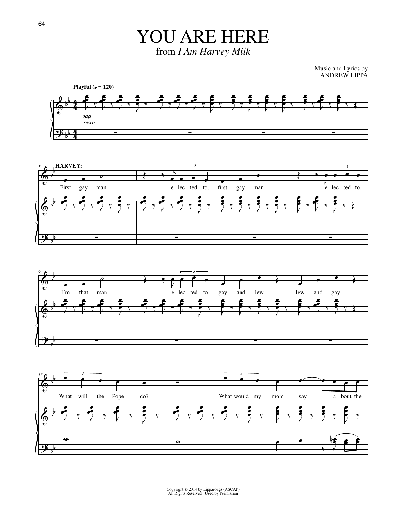 Download Andrew Lippa You Are Here (from I Am Harvey Milk) Sheet Music and learn how to play Piano & Vocal PDF digital score in minutes