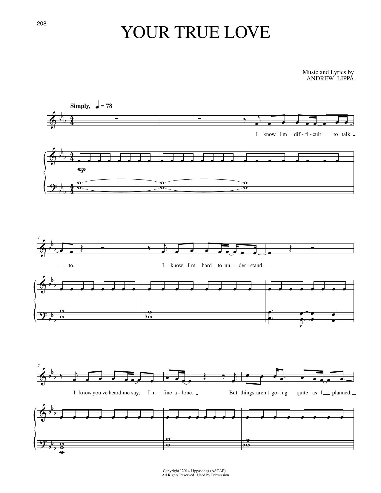 Download Andrew Lippa Your True Love Sheet Music and learn how to play Piano & Vocal PDF digital score in minutes