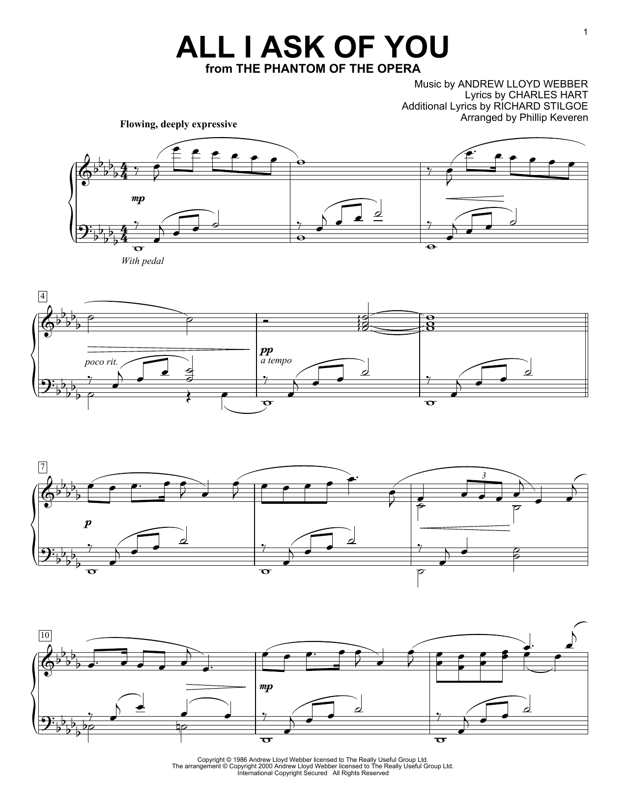 Download Andrew Lloyd Webber All I Ask Of You (from The Phantom Of The Opera) (arr. Phillip Keveren) Sheet Music and learn how to play Piano Solo PDF digital score in minutes