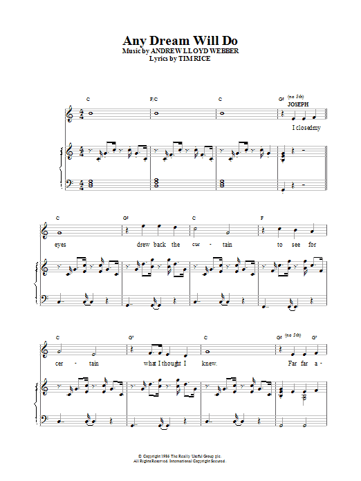 Download Andrew Lloyd Webber Any Dream Will Do (from Joseph And The Amazing Technicolor Dreamcoat) Sheet Music and learn how to play Lyrics & Chords PDF digital score in minutes
