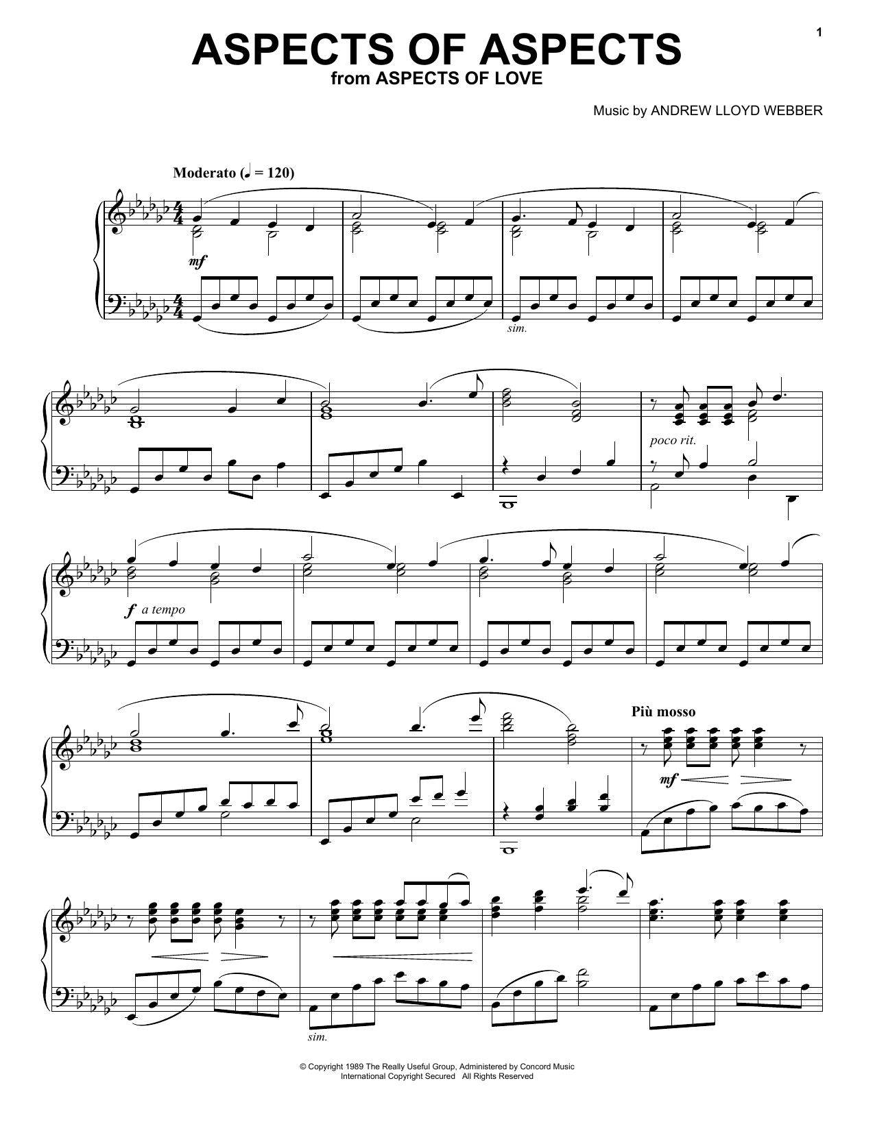 Download Andrew Lloyd Webber Aspects Of Aspects Sheet Music and learn how to play Piano Solo PDF digital score in minutes