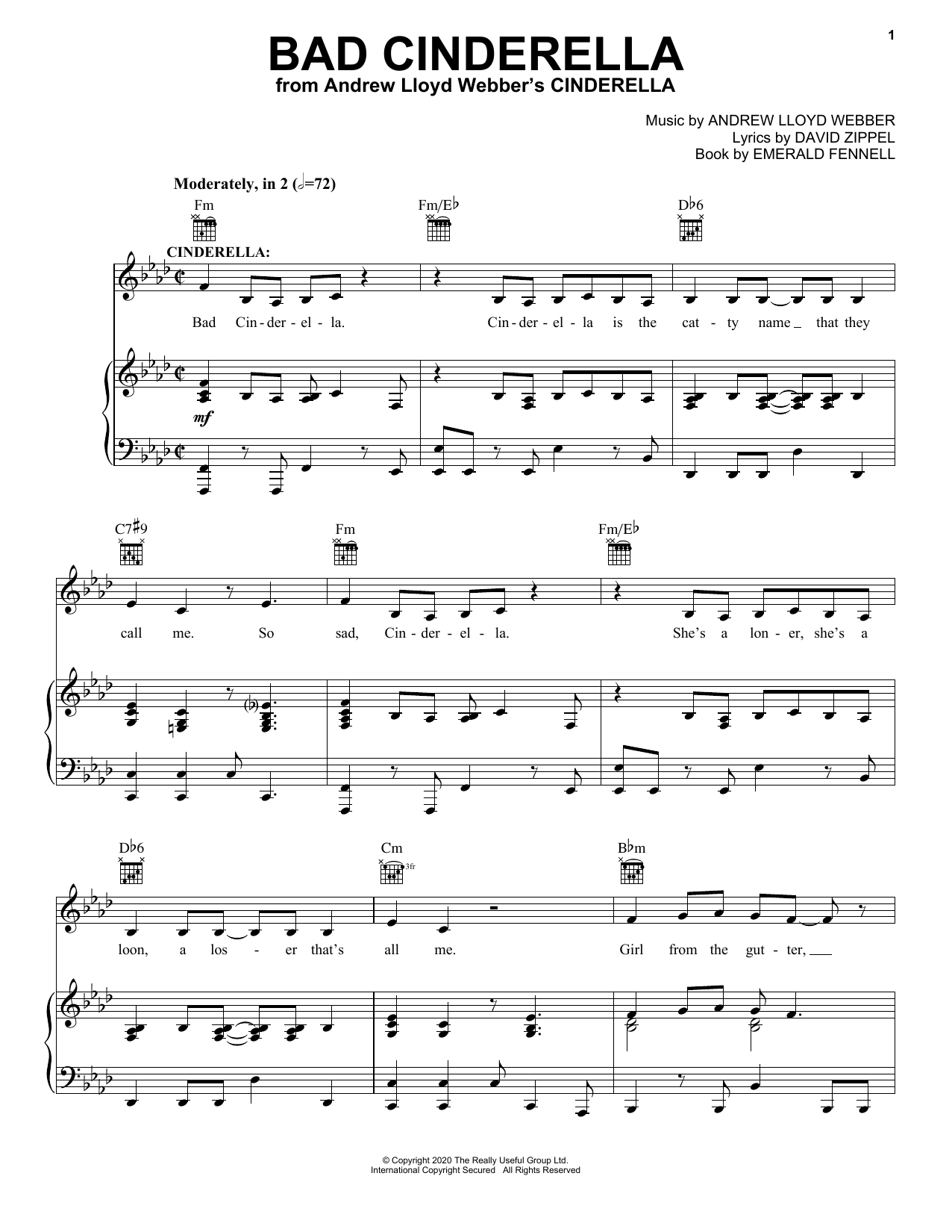 Download Andrew Lloyd Webber Bad Cinderella (from Andrew Lloyd Webber's Cinderella) Sheet Music and learn how to play Piano, Vocal & Guitar Chords (Right-Hand Melody) PDF digital score in minutes