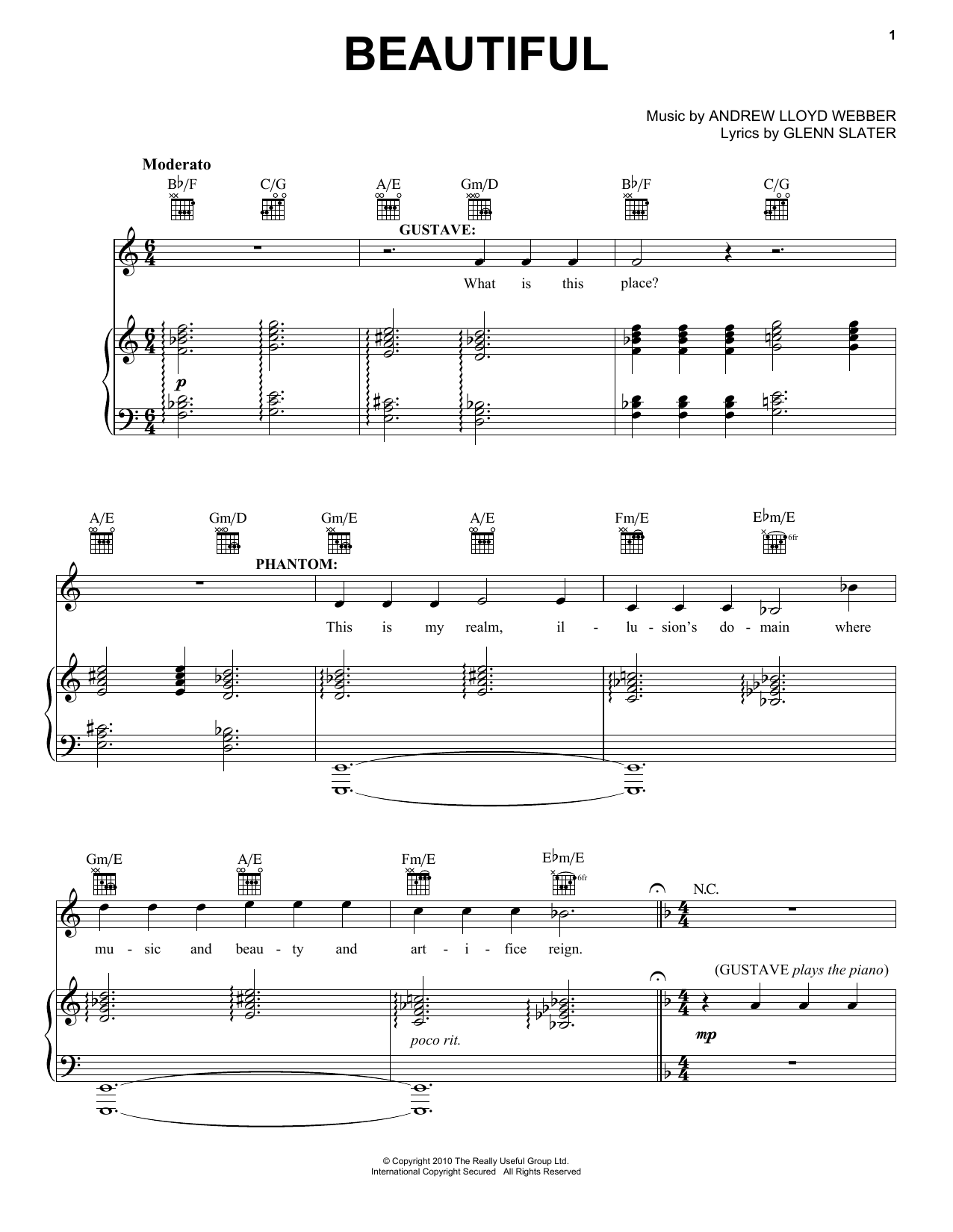 Download Andrew Lloyd Webber Beautiful Sheet Music and learn how to play Piano, Vocal & Guitar (Right-Hand Melody) PDF digital score in minutes