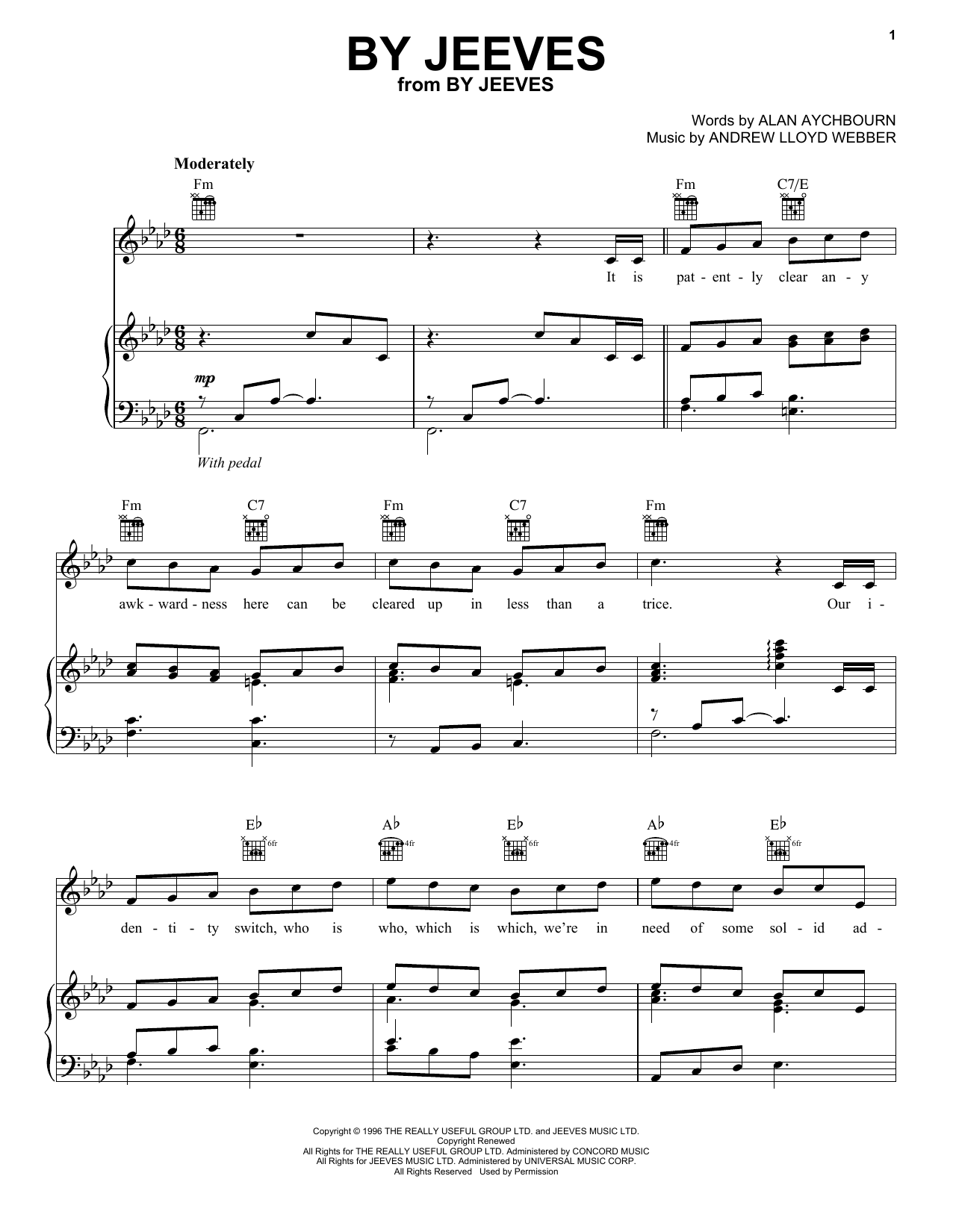 Download Andrew Lloyd Webber By Jeeves Sheet Music and learn how to play Piano, Vocal & Guitar Chords (Right-Hand Melody) PDF digital score in minutes