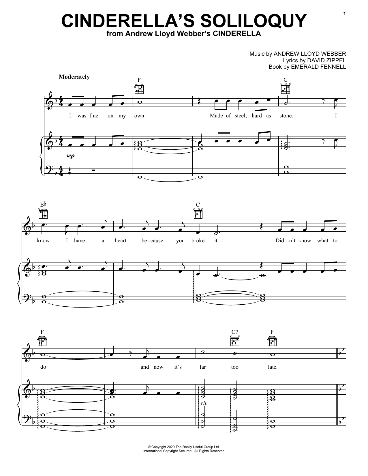 Download Andrew Lloyd Webber Cinderella's Soliloquy (from Andrew Lloyd Webber's Cinderella) Sheet Music and learn how to play Piano, Vocal & Guitar Chords (Right-Hand Melody) PDF digital score in minutes