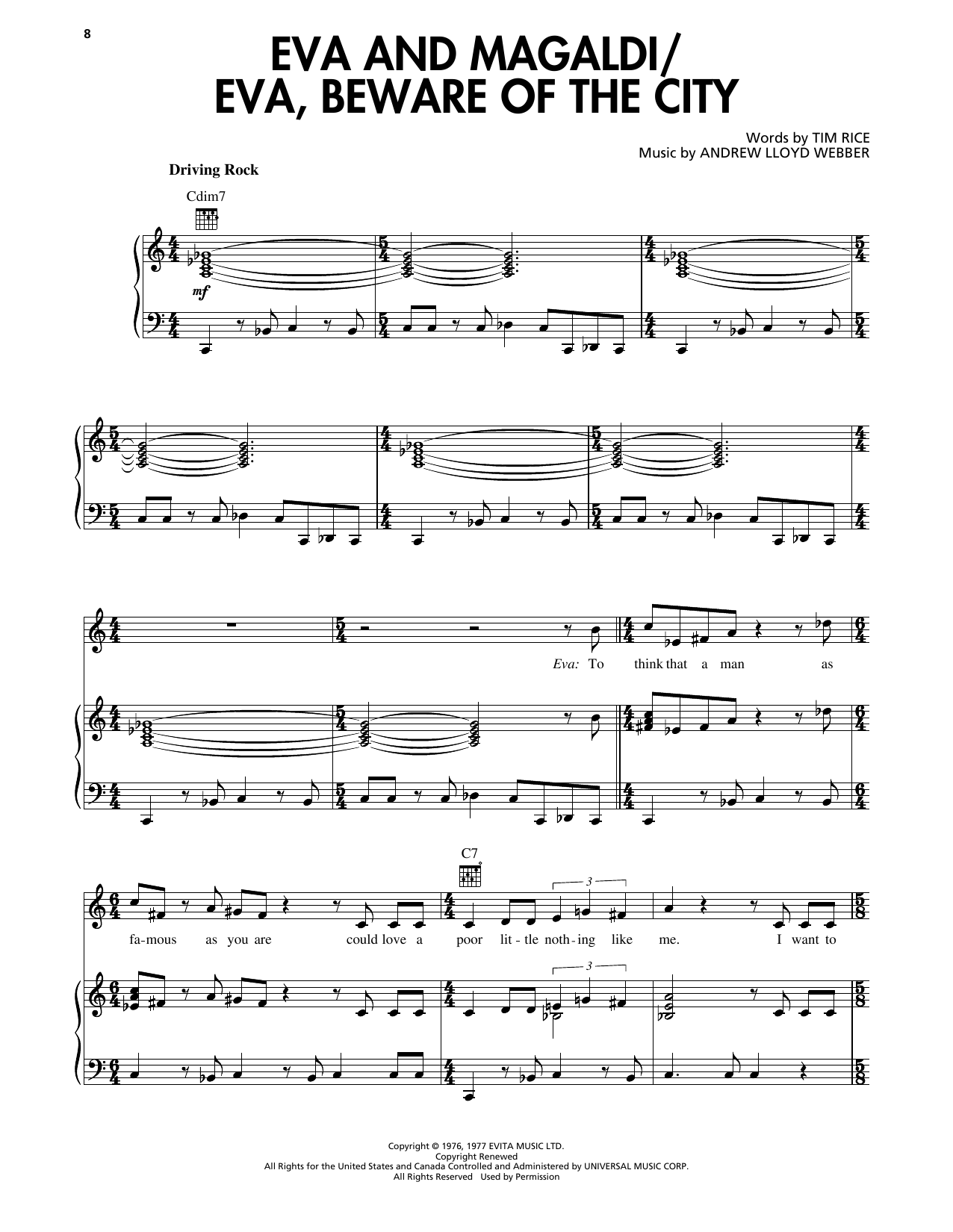 Download Andrew Lloyd Webber Eva And Magaldi (from Evita) Sheet Music and learn how to play Piano, Vocal & Guitar Chords (Right-Hand Melody) PDF digital score in minutes