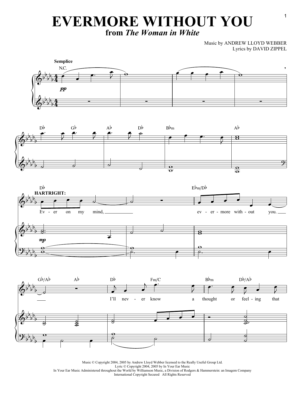 Download Andrew Lloyd Webber Evermore Without You (from The Woman In White) Sheet Music and learn how to play Piano & Vocal PDF digital score in minutes