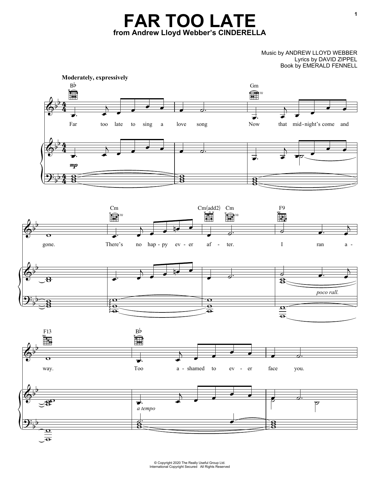 Download Andrew Lloyd Webber Far Too Late (from Andrew Lloyd Webber's Cinderella) Sheet Music and learn how to play Easy Piano PDF digital score in minutes