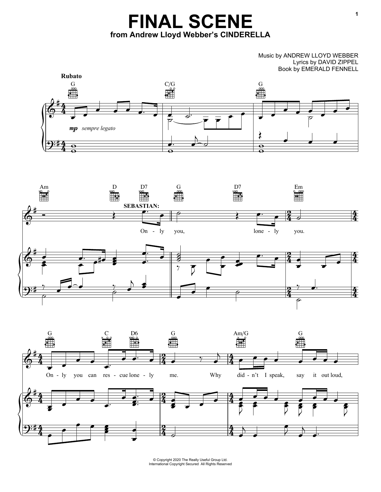 Download Andrew Lloyd Webber Final Scene (from Andrew Lloyd Webber's Cinderella) Sheet Music and learn how to play Piano, Vocal & Guitar Chords (Right-Hand Melody) PDF digital score in minutes