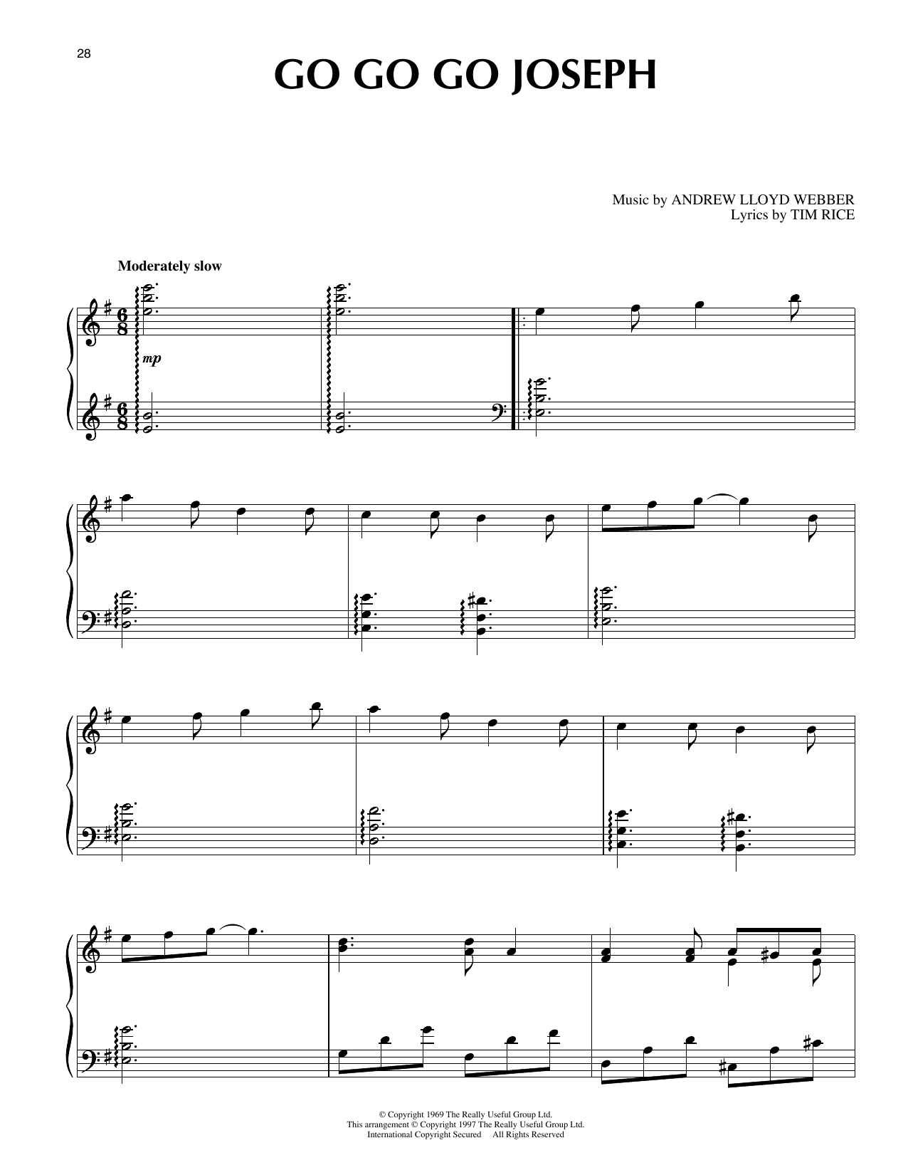 Download Andrew Lloyd Webber Go Go Go Joseph (from Joseph And The Amazing Technicolor Dreamcoat) Sheet Music and learn how to play Piano Solo PDF digital score in minutes