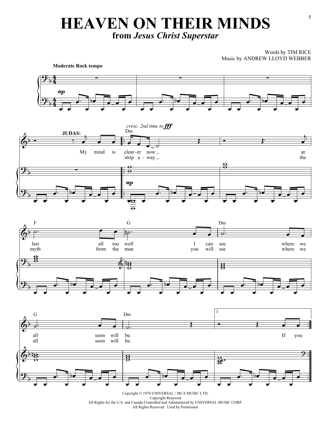 Download Andrew Lloyd Webber Heaven On Their Minds Sheet Music and learn how to play Melody Line, Lyrics & Chords PDF digital score in minutes