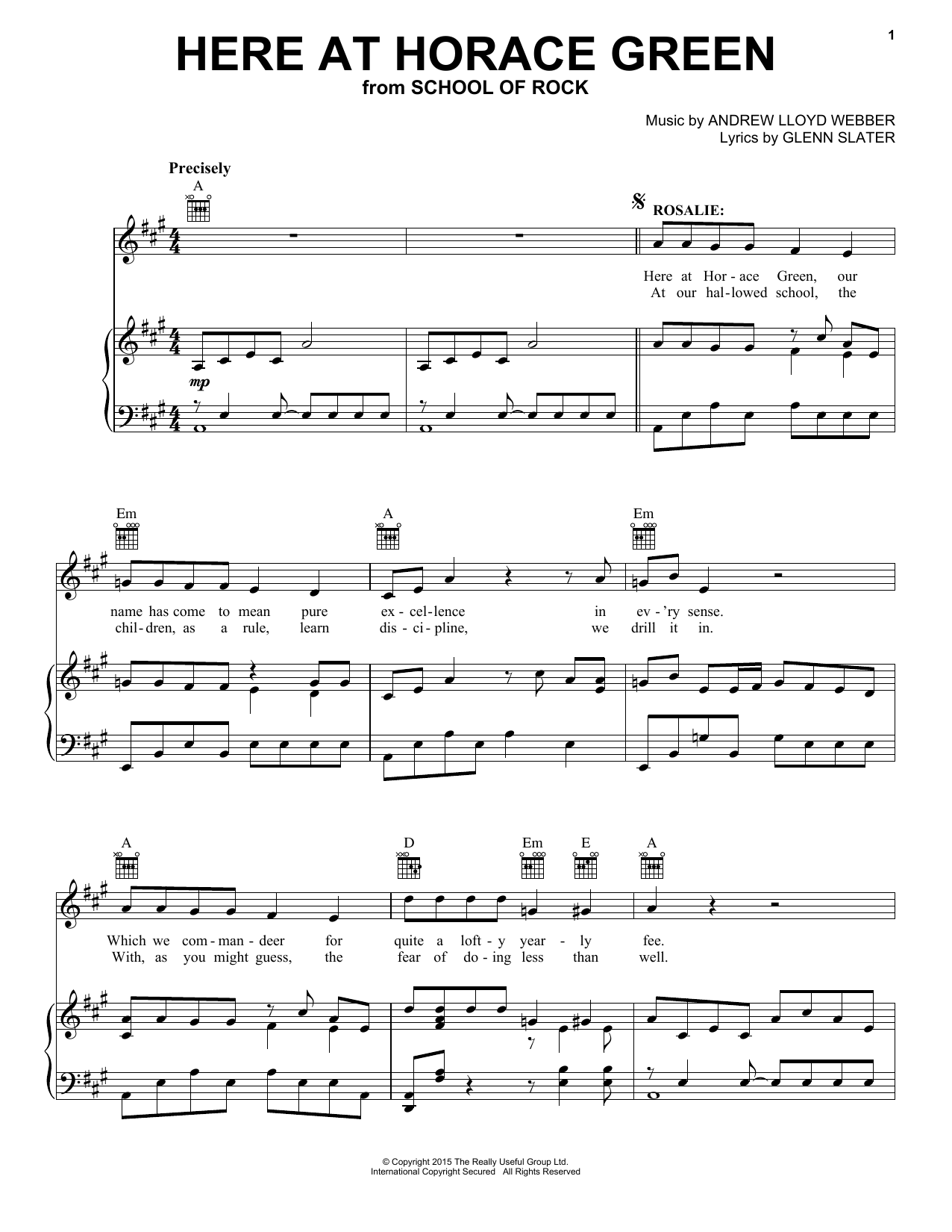 Download Andrew Lloyd Webber Here At Horace Green (from School of Rock: The Musical) Sheet Music and learn how to play Easy Piano PDF digital score in minutes